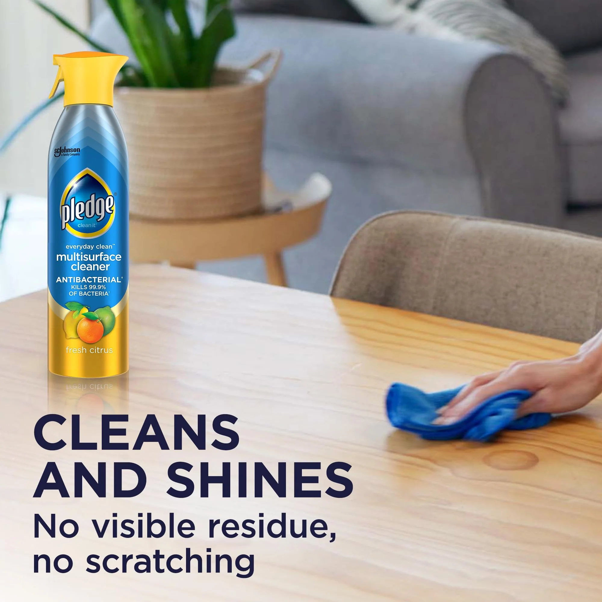 Pledge Antibacterial Multisurface Cleaner Spray, Wood Furniture, Stainless Steel, and Electronics Cleaner, Sanitizes as Cleans, Remove Dust and Messes - Fresh Citrus Scent, 9.7oz, Pack of 3 - Image 6