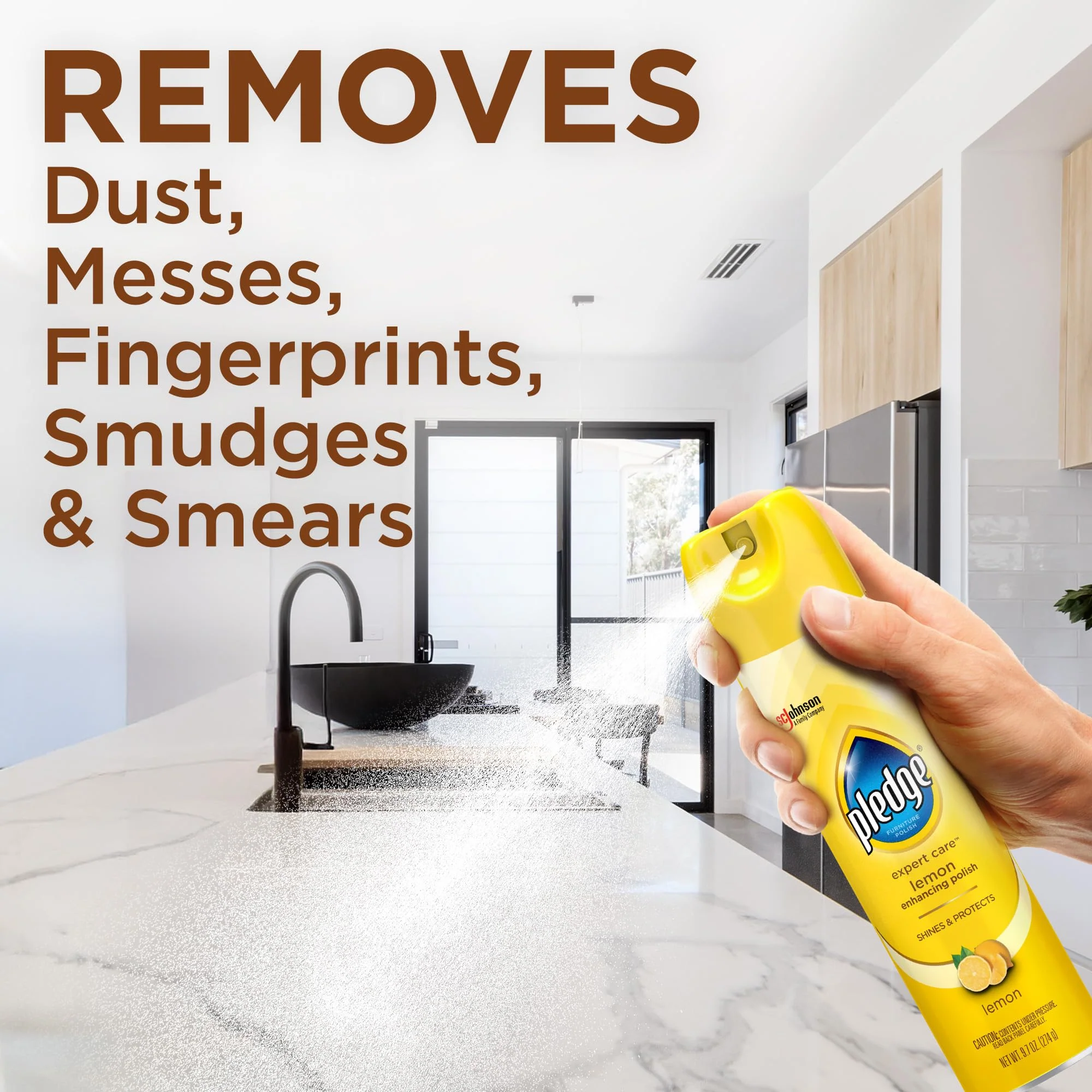 Pledge Enhancing Polish Spray, Wood Furniture & Stainless Steel Polish, Remove Dust and Fingerprints, Fast Shine and Protect, Prevent Scratches & Knicks - Lemon Scent, 9.7oz, Pack of 6 - Image 9