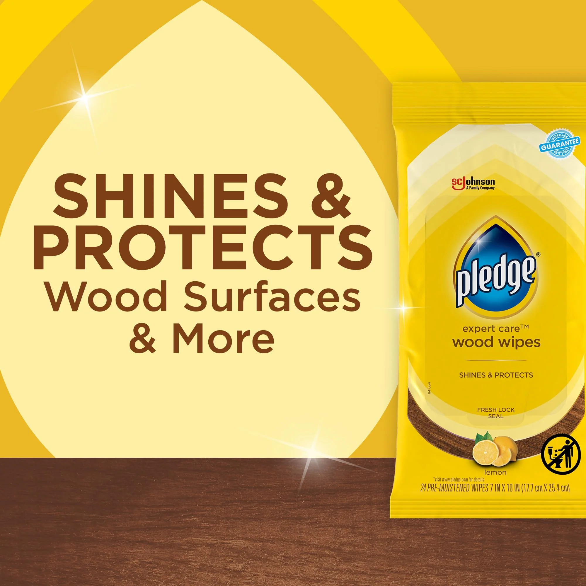 Pledge Expert Care Enhancing Wood Wipes, Lemon Scent (Pack of 6, 144 Total Count), Yellow - Image 10
