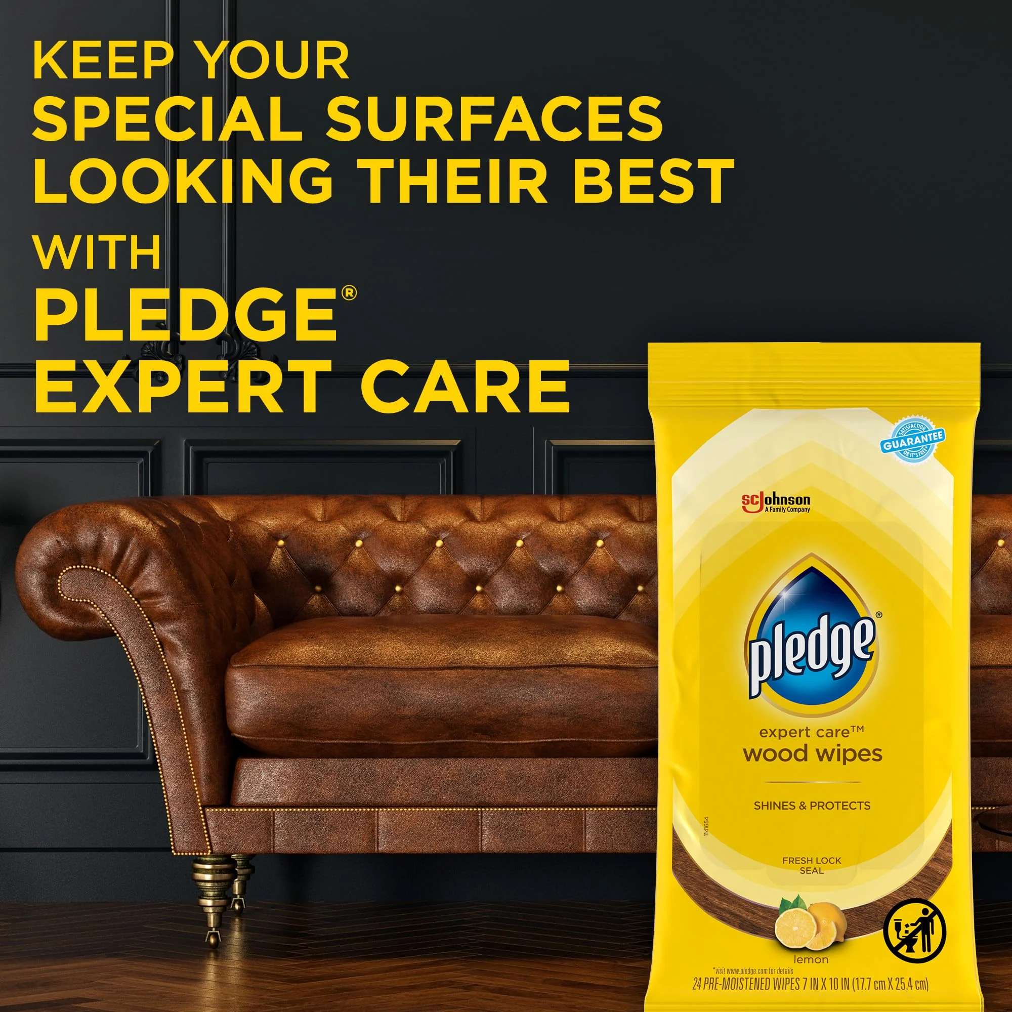 Pledge Expert Care Enhancing Wood Wipes, Lemon Scent (Pack of 6, 144 Total Count), Yellow - Image 4