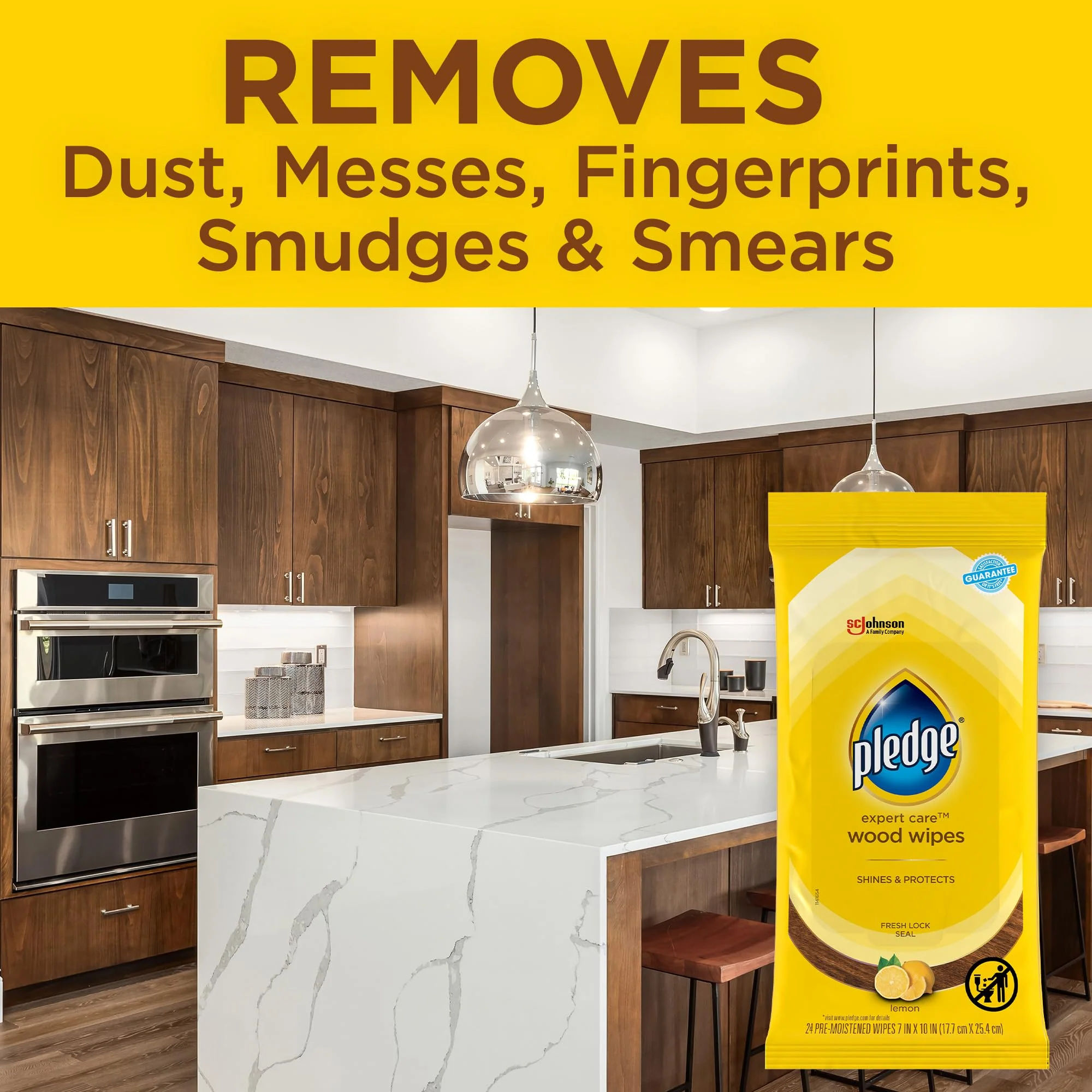 Pledge Expert Care Enhancing Wood Wipes, Lemon Scent (Pack of 6, 144 Total Count), Yellow - Image 9