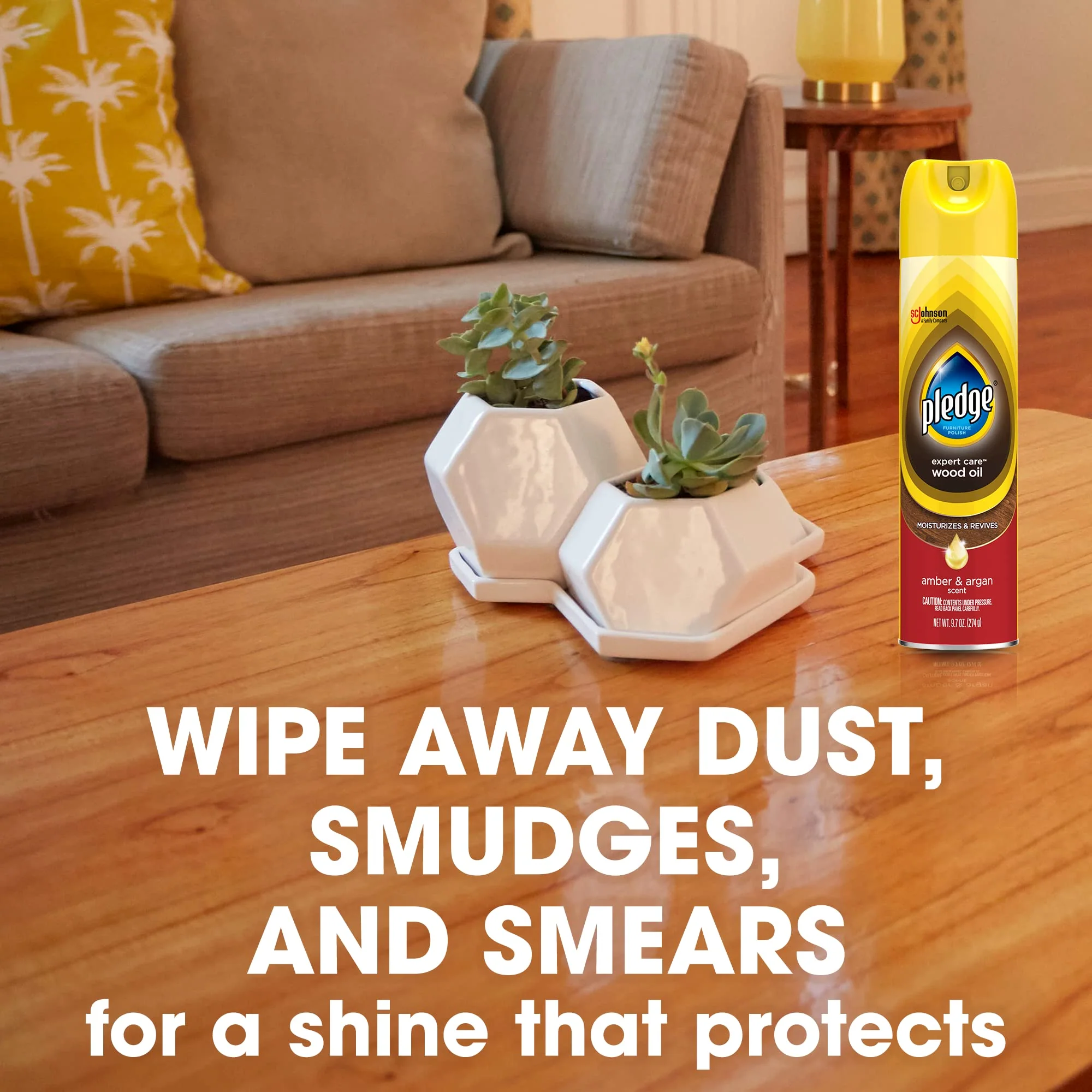 Pledge Moisturizing Wood Oil, Furniture Reviving & Protecting Conditioner and Dusting Spray, Revitalizes Wood, Sealed Leather & Laminate, Made with Mineral Oils - Amber & Argan Scent, 9.7oz, Pack of 3 - Image 4