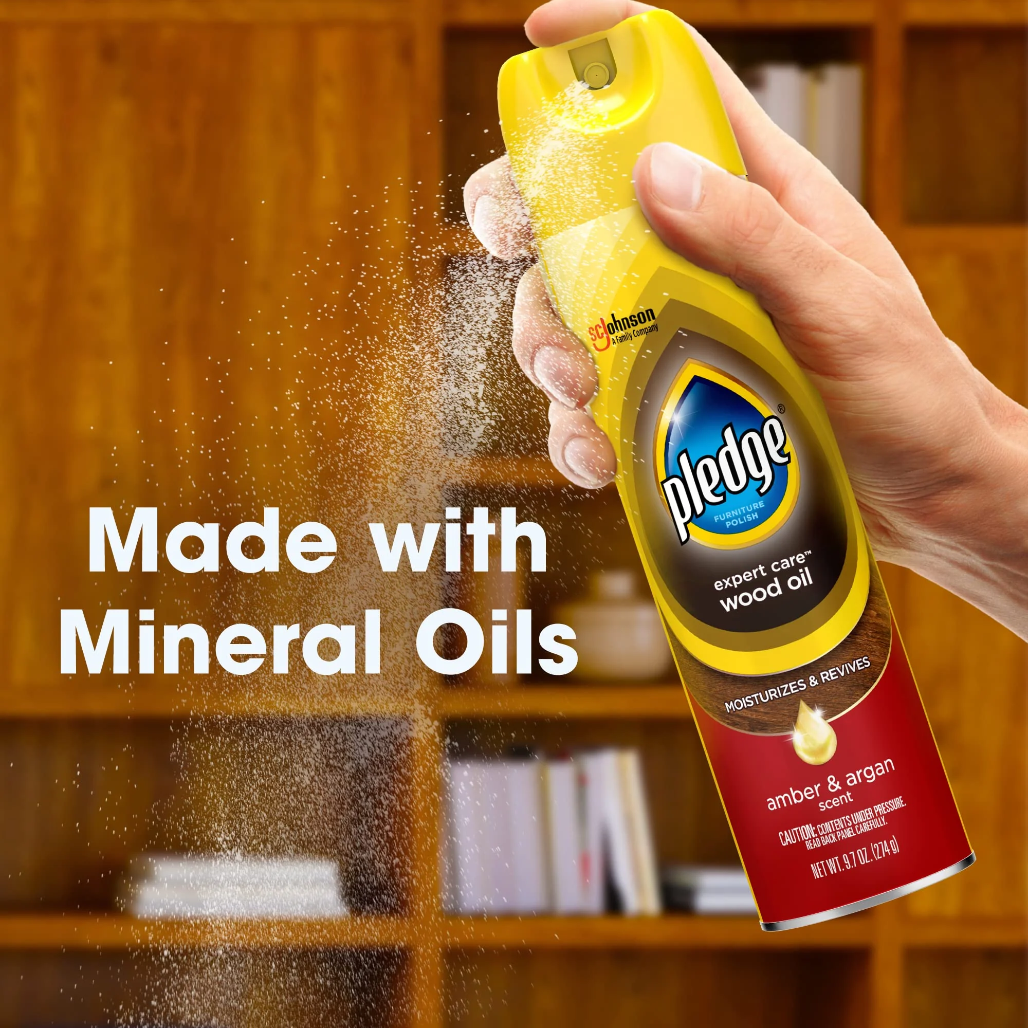 Pledge Moisturizing Wood Oil, Furniture Reviving & Protecting Conditioner and Dusting Spray, Revitalizes Wood, Sealed Leather & Laminate, Made with Mineral Oils - Amber & Argan Scent, 9.7oz, Pack of 3 - Image 7