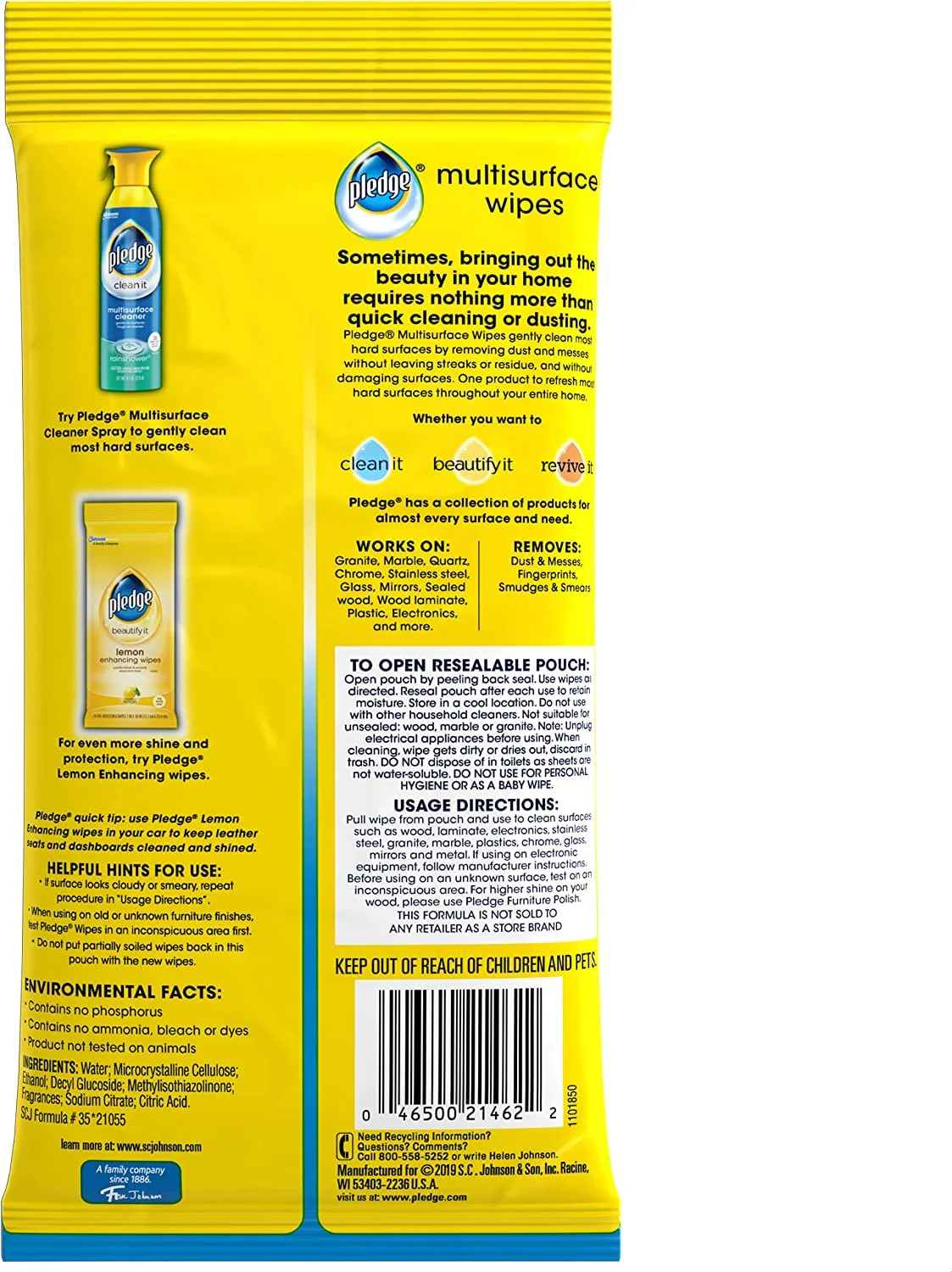 Pledge Multi-Surface Furniture Polish Wipes, Works on Wood, Granite, and Leather, Cleans and Protects, Fresh Citrus - Pack of 6 (150 Total Wipes) - Image 2