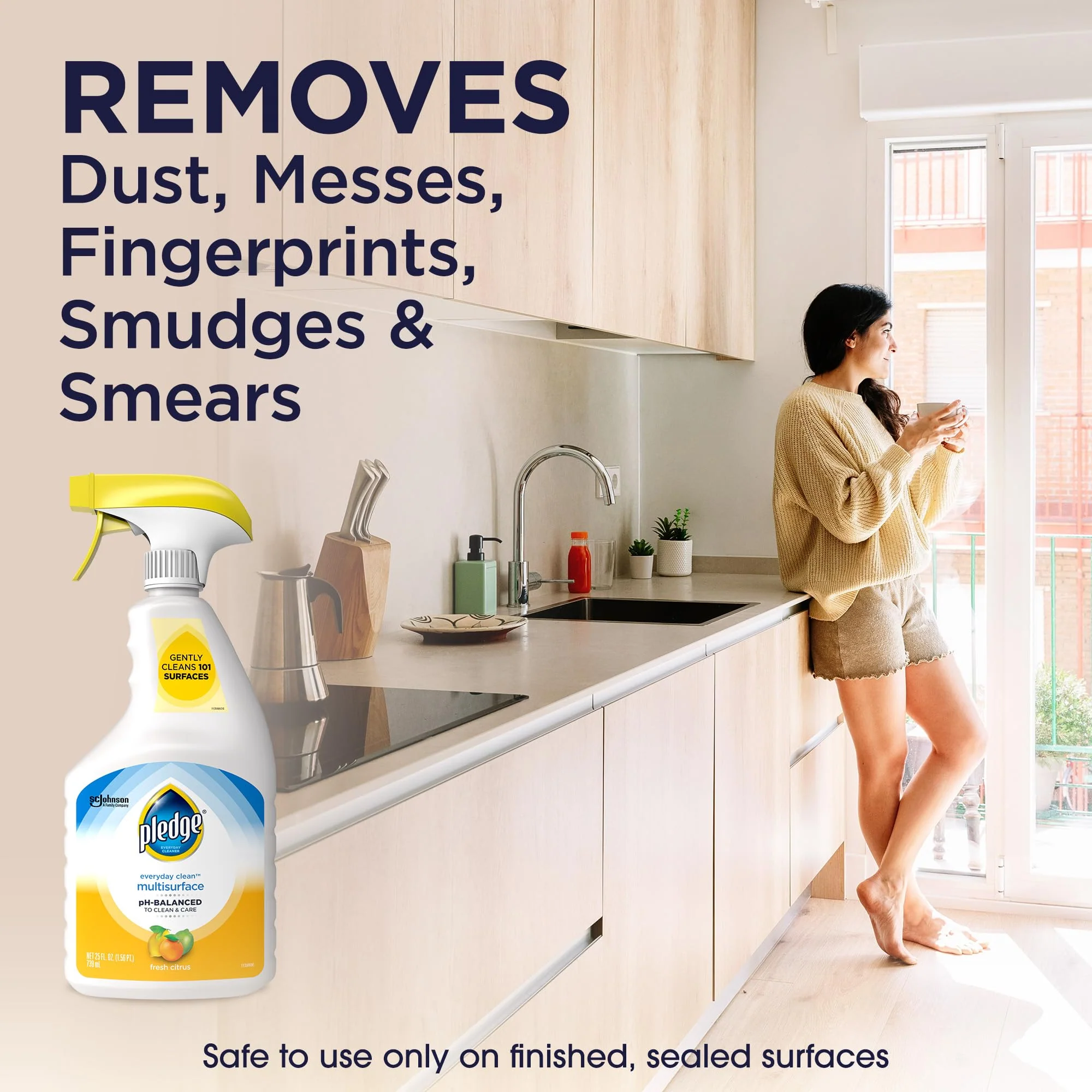 Pledge pH-Balanced Multisurface Cleaner Spray for Everyday Care, Fresh Citrus Scent, 25oz (Pack of 3) - Image 6
