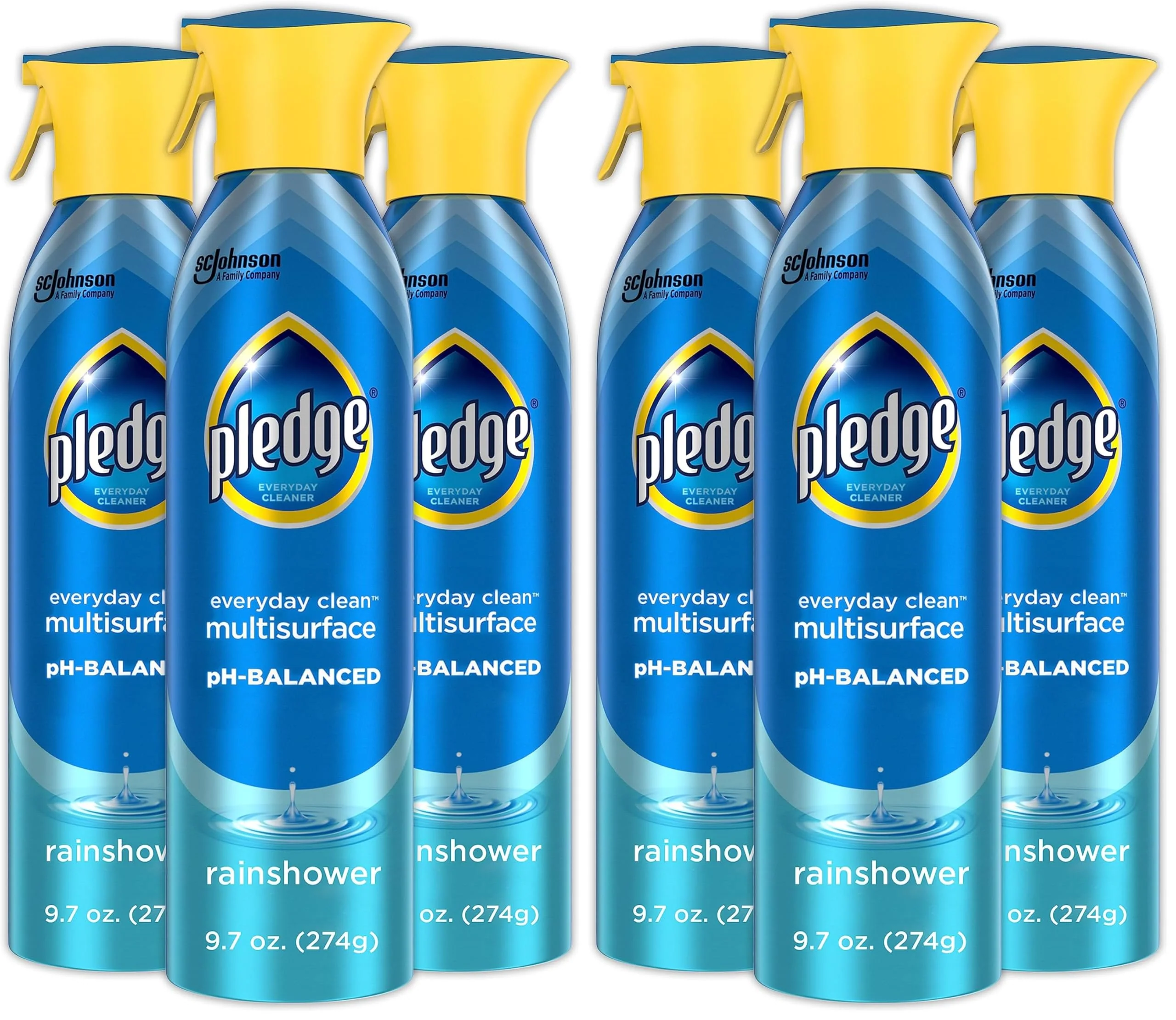 Pledge pH-Balanced Multisurface Spray, Gently Clean 101 Surfaces, Remove Dust and Messes, No Residue - Rainshower Scent, 9.7oz, Pack of 6