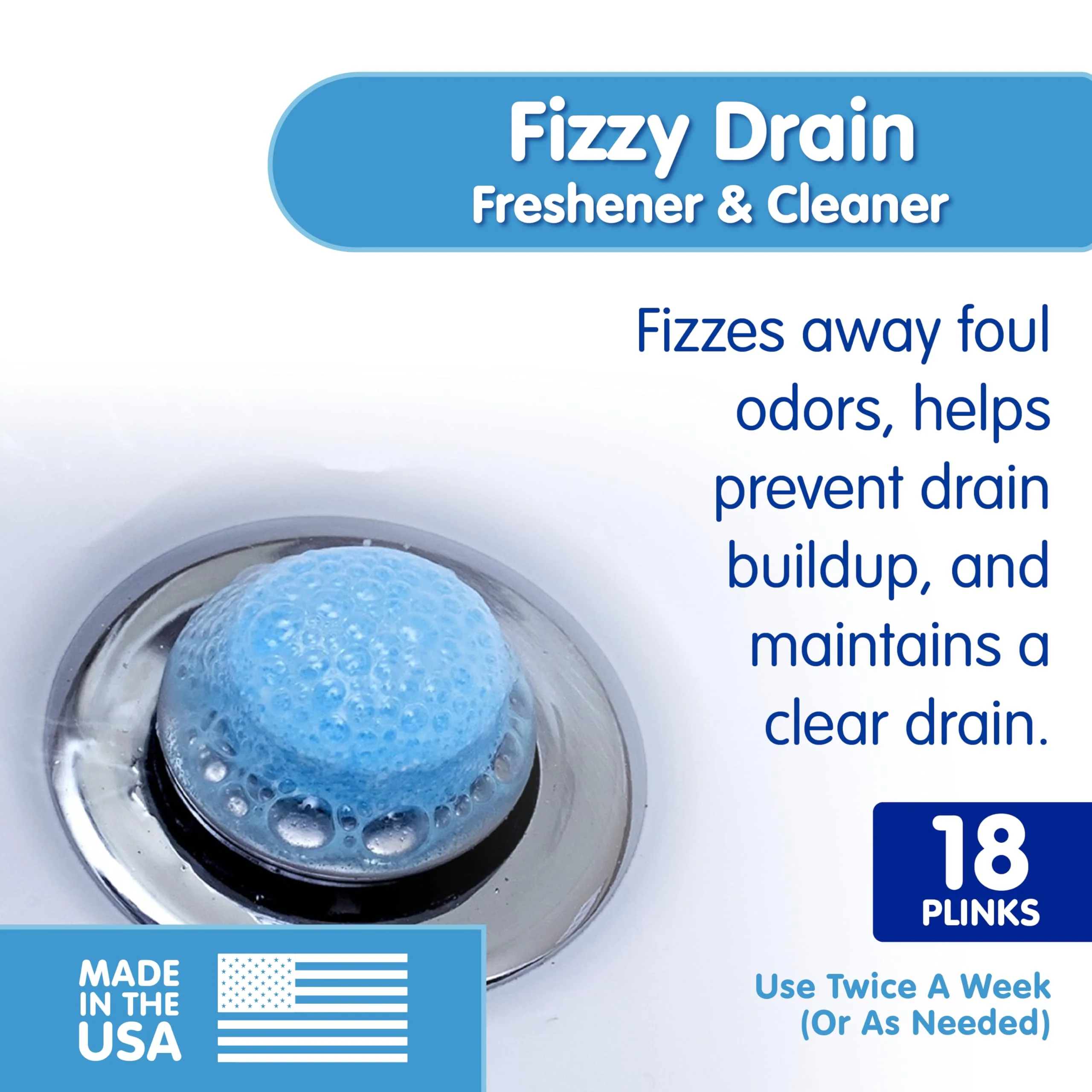 Plink Fizzy Drain Cleaner and Freshener, Prevents Drain Clogs and Buildup, Removes Odors from Bathroom and Kitchen Sinks, Septic-Friendly, Made in the USA, Lemon Scent, 18 Tablets - Image 7