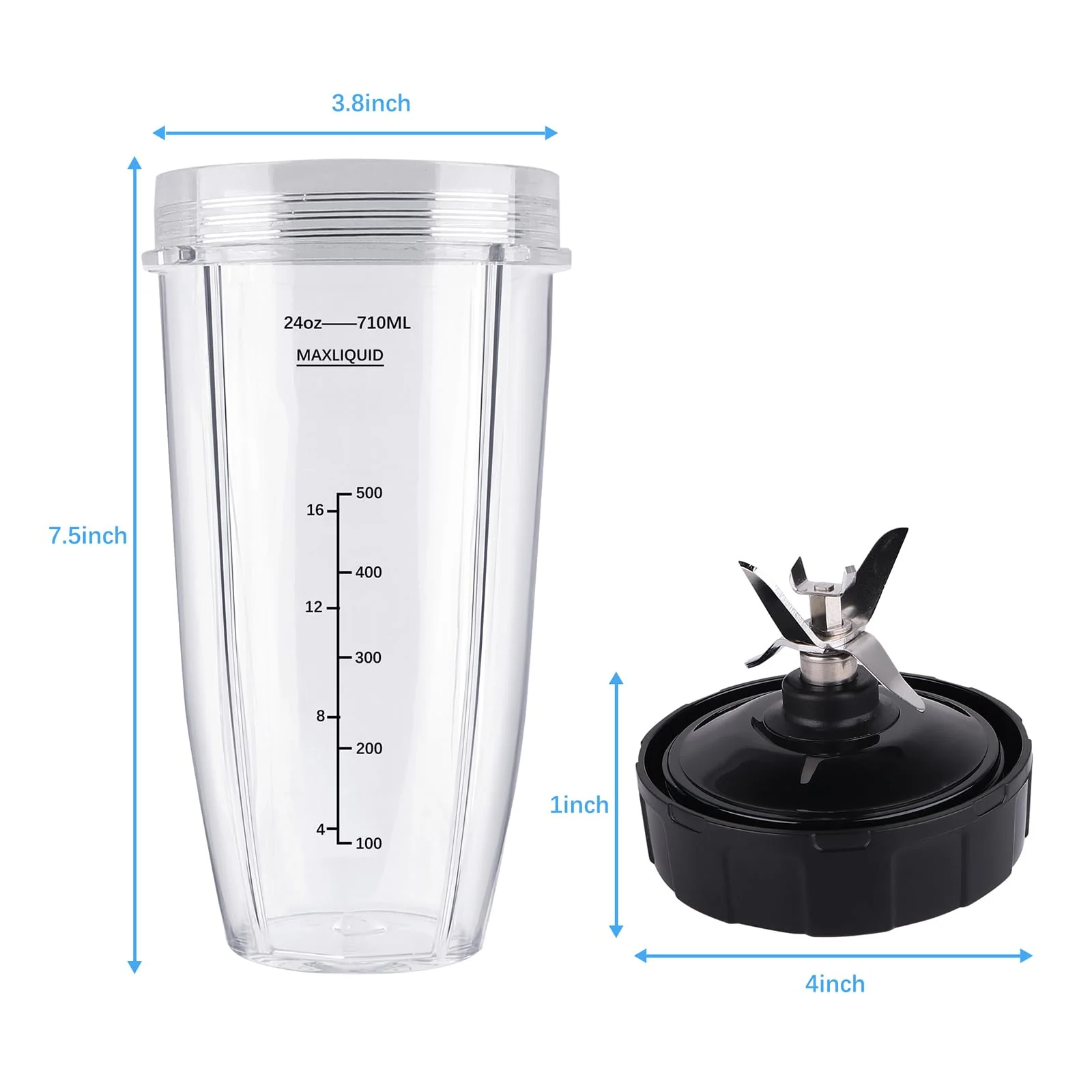 PODCAY Blender Replacement Parts for Ninja, 24oz Cup with Extractor Blade, for Nutri Ninja Auto iQ BN801 BL480 BL640 BL642 NN100 BL2012 (2 Pack) - Image 3
