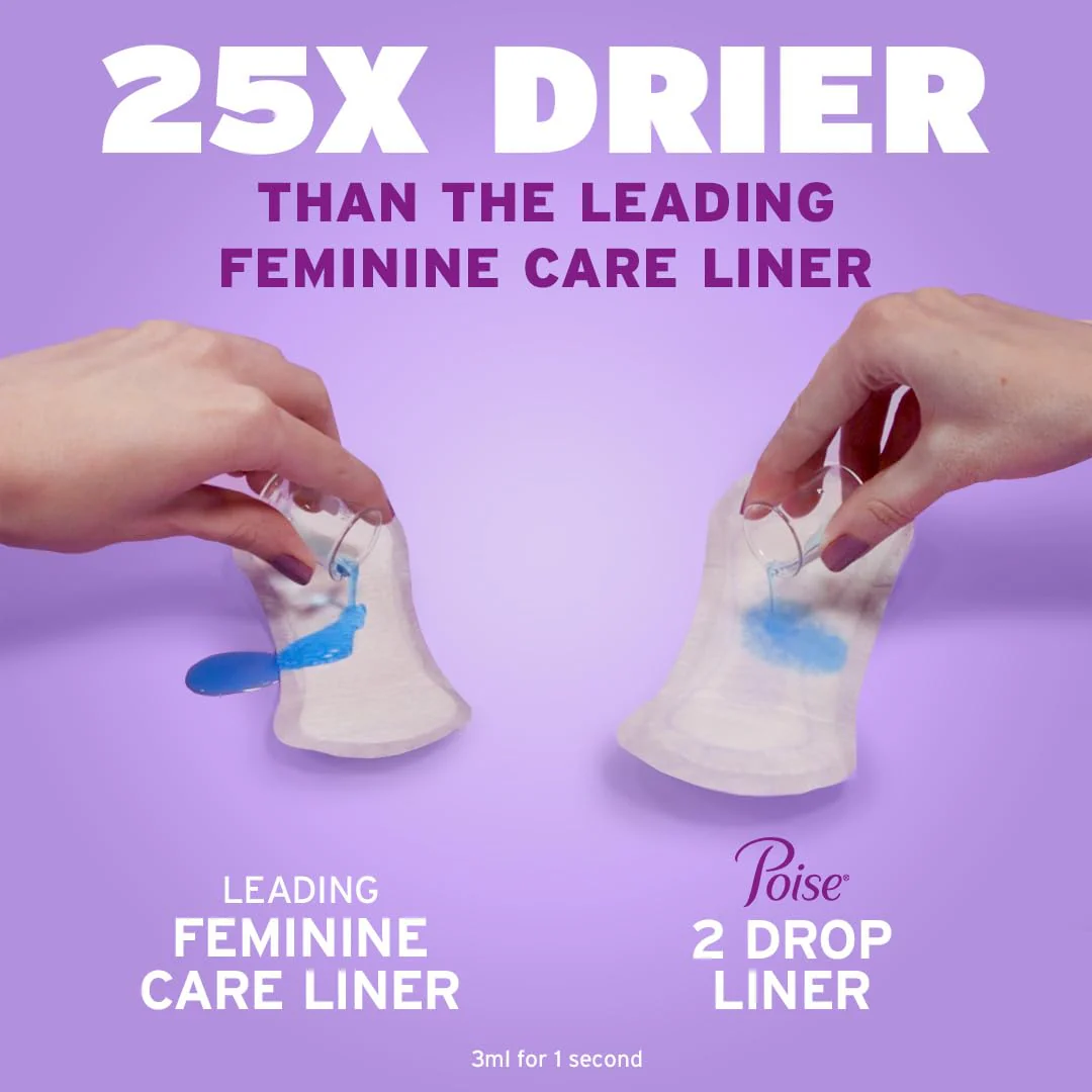 Poise Daily Liners, Incontinence Panty Liners for Bladder Leaks, 2 Drop Very Light Absorbency, Regular Length, 48 Count of Pantiliners, Packaging May Vary - Image 4