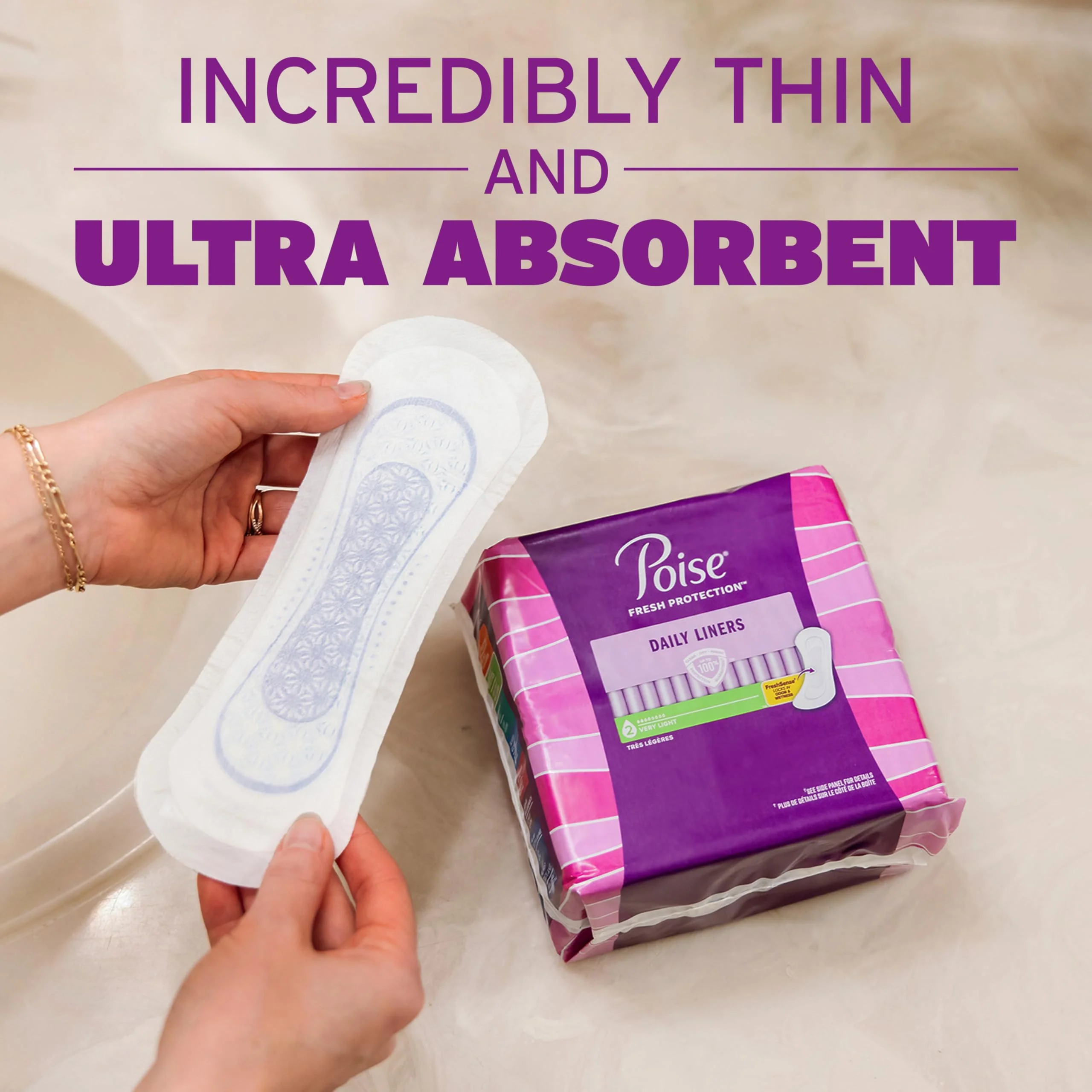 Poise Daily Liners, Incontinence Panty Liners for Bladder Leaks, 2 Drop Very Light Absorbency, Regular Length, 48 Count of Pantiliners, Packaging May Vary - Image 5