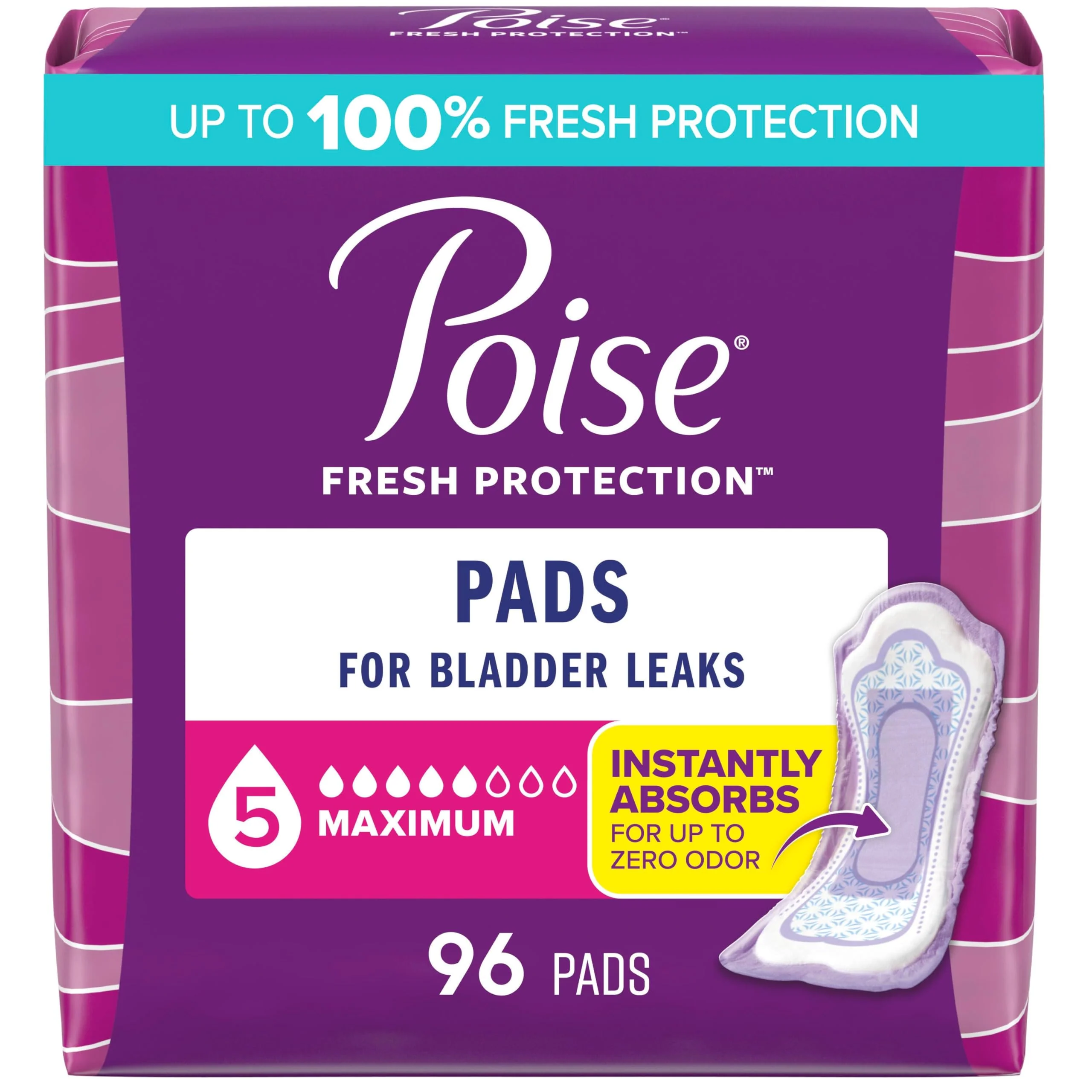 Poise Incontinence Pads for Women Maximum Absorbency, Regular Length, 96 Count - Image 2
