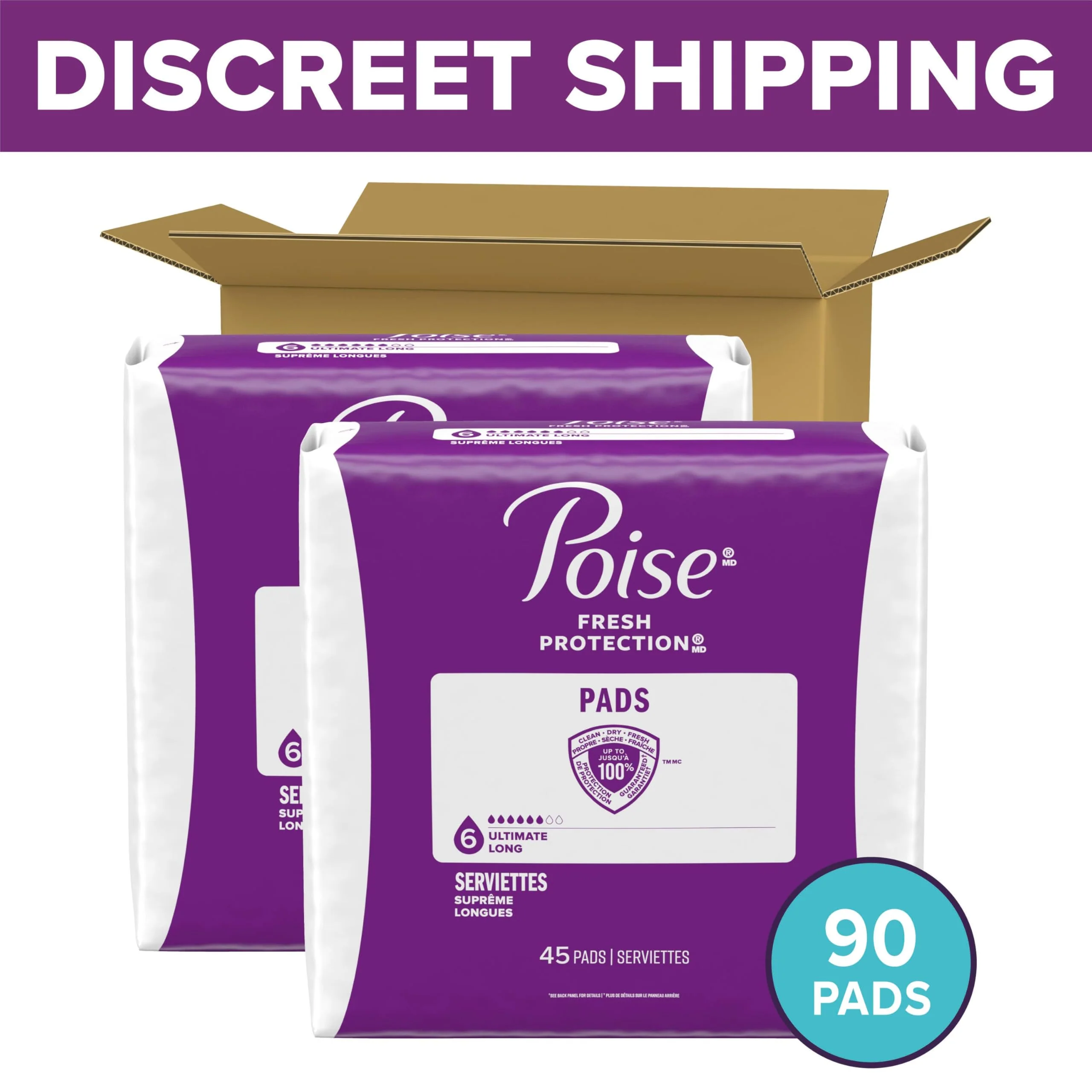 Poise Incontinence & Postpartum Pads for Bladder Leaks, 6 Drop Ultimate Absorbency, Long Length, 90 Count, Packaging May Vary - Image 2