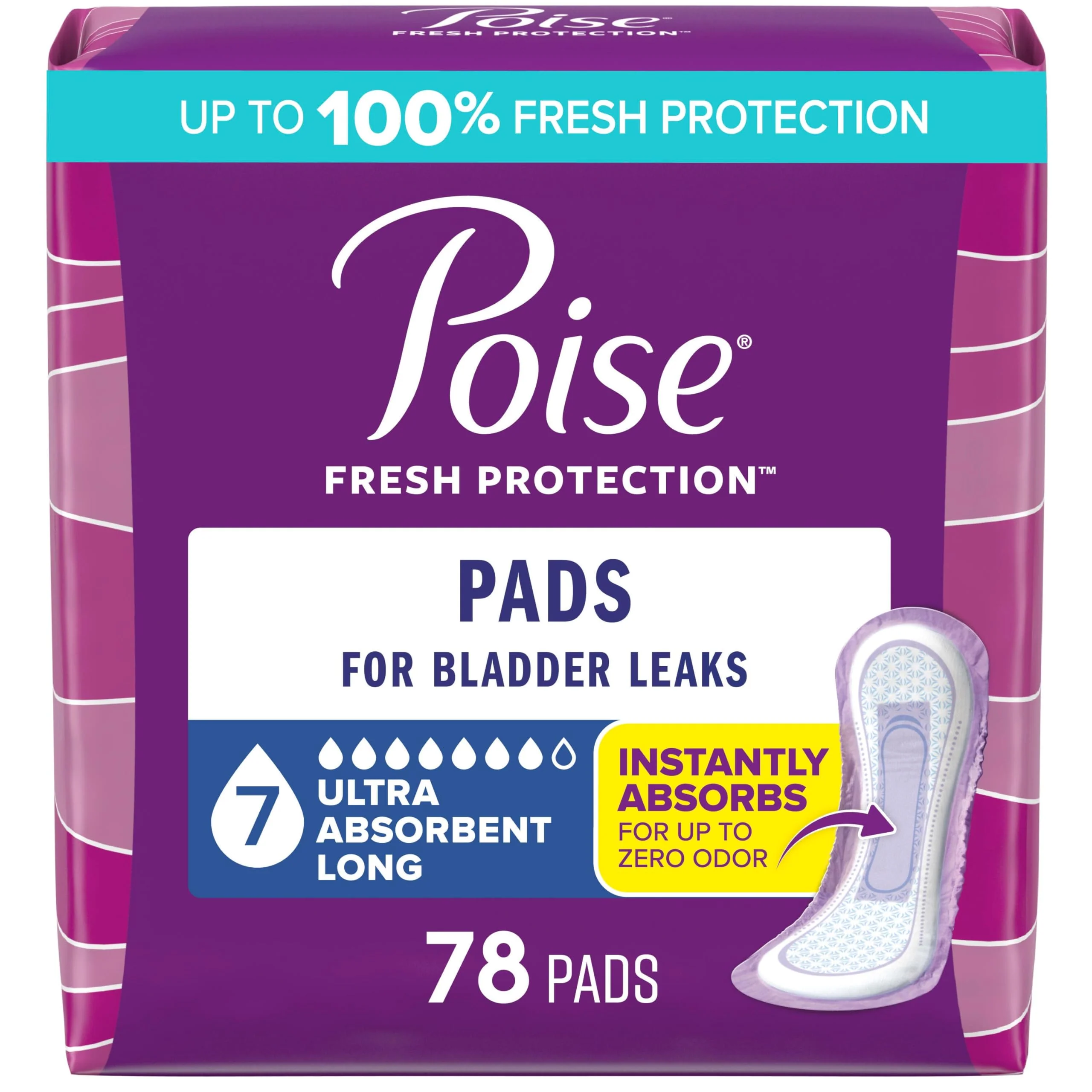 Poise Incontinence & Postpartum Pads for Bladder Leaks, 7 Drop Ultra Absorbency, Long Length, 78 Count, Packaging May Vary - Image 2