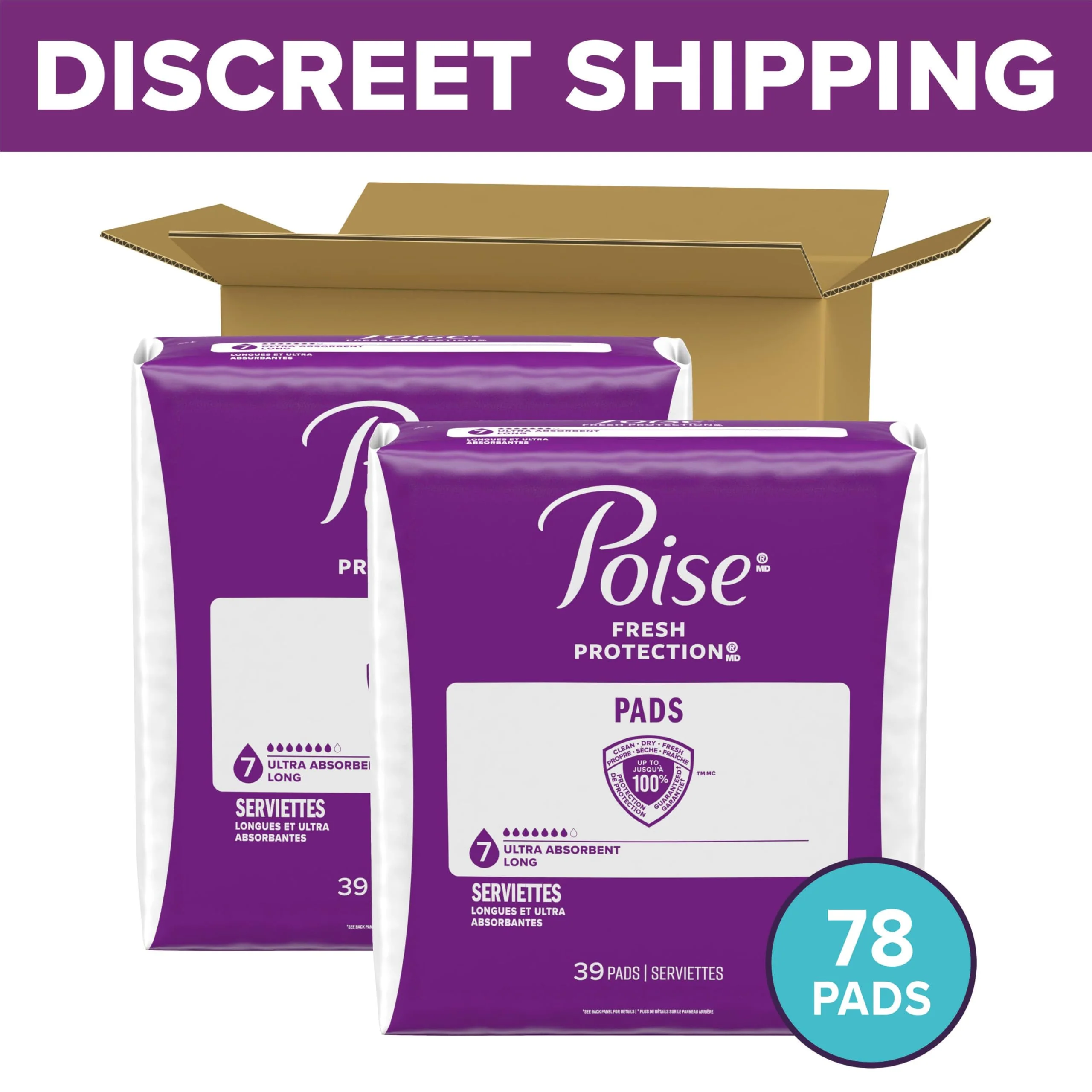 Poise Incontinence & Postpartum Pads for Bladder Leaks, 7 Drop Ultra Absorbency, Long Length, 78 Count, Packaging May Vary - Image 3