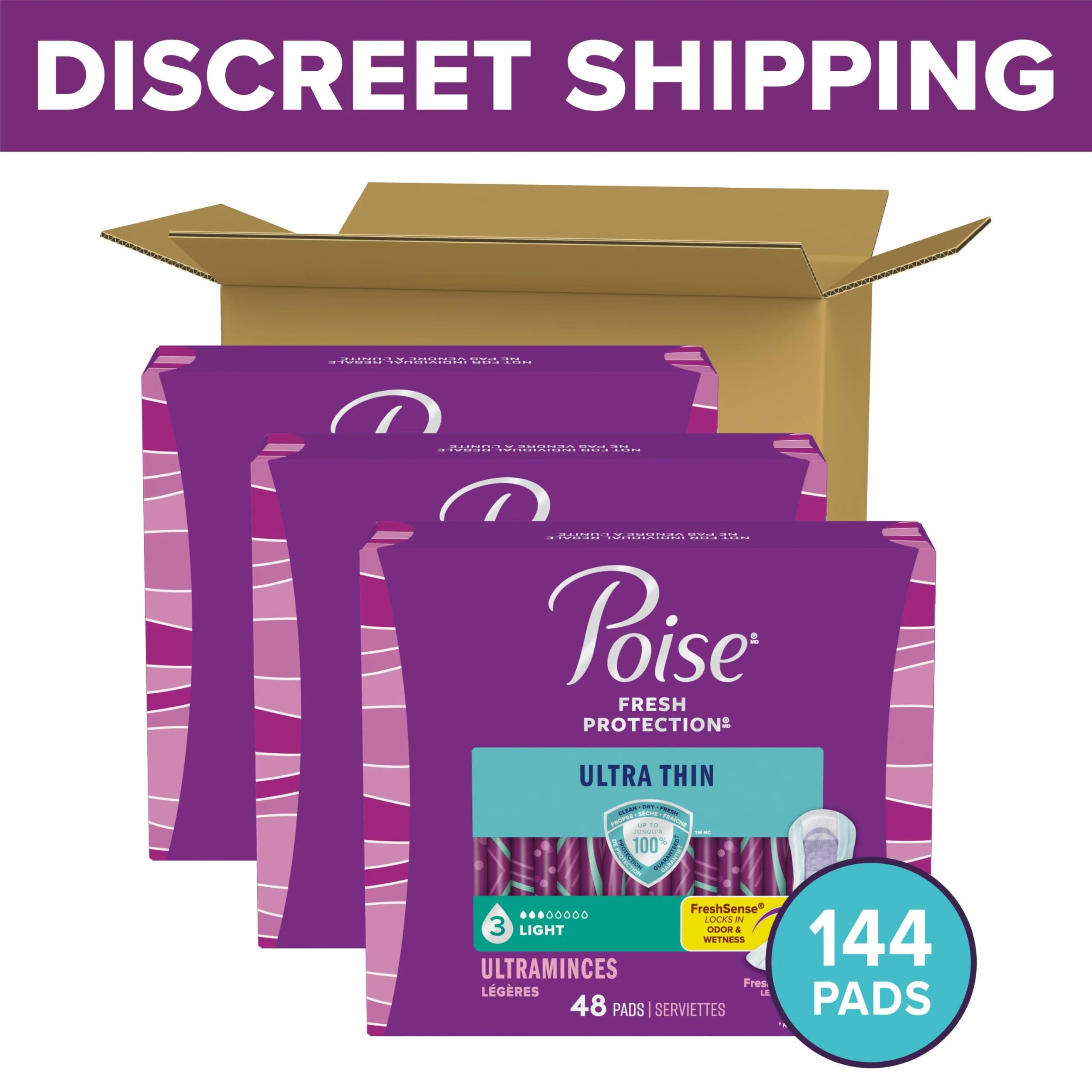 Poise Ultra Thin Incontinence Pads & Postpartum Pads for Bladder Leaks, 3 Drop Light Absorbency, Regular Length, Packaging May Vary,144 Count (Pack of 2) - Image 2
