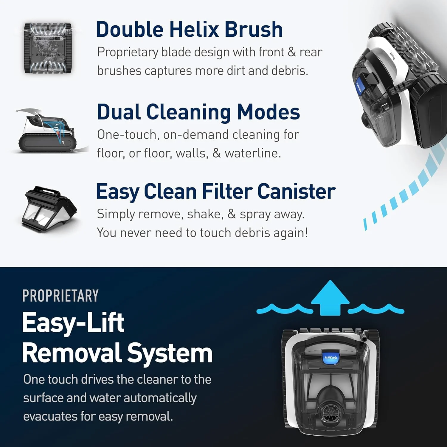 Polaris PCX 868 iQ Smart Robotic Pool Cleaner for In-Ground Pools up to 50ft, Smart App Control, Large Filter Canister, and Easy Lift Removal System - Image 4