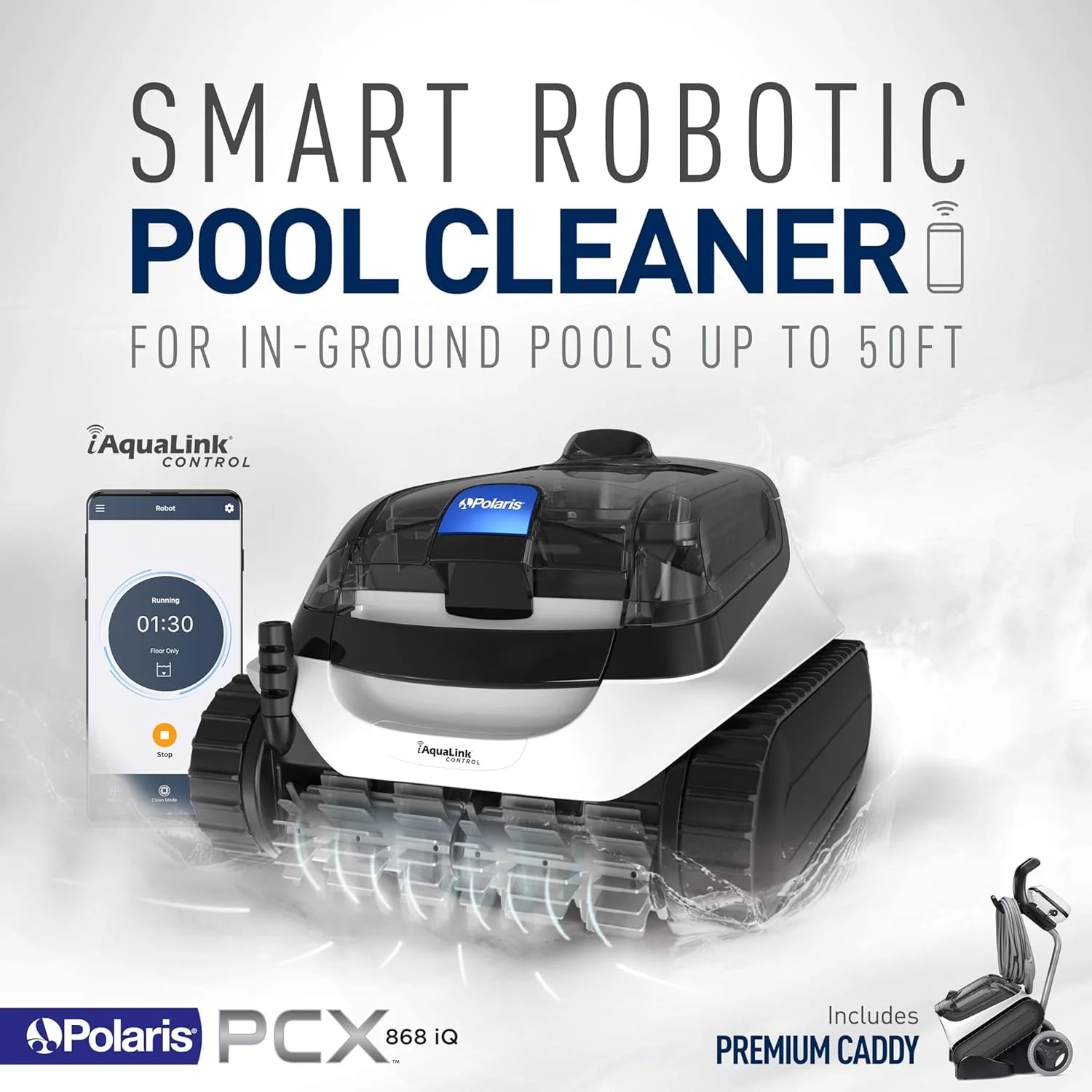 Polaris PCX 868 iQ Smart Robotic Pool Cleaner for In-Ground Pools up to 50ft, Smart App Control, Large Filter Canister, and Easy Lift Removal System - Image 7