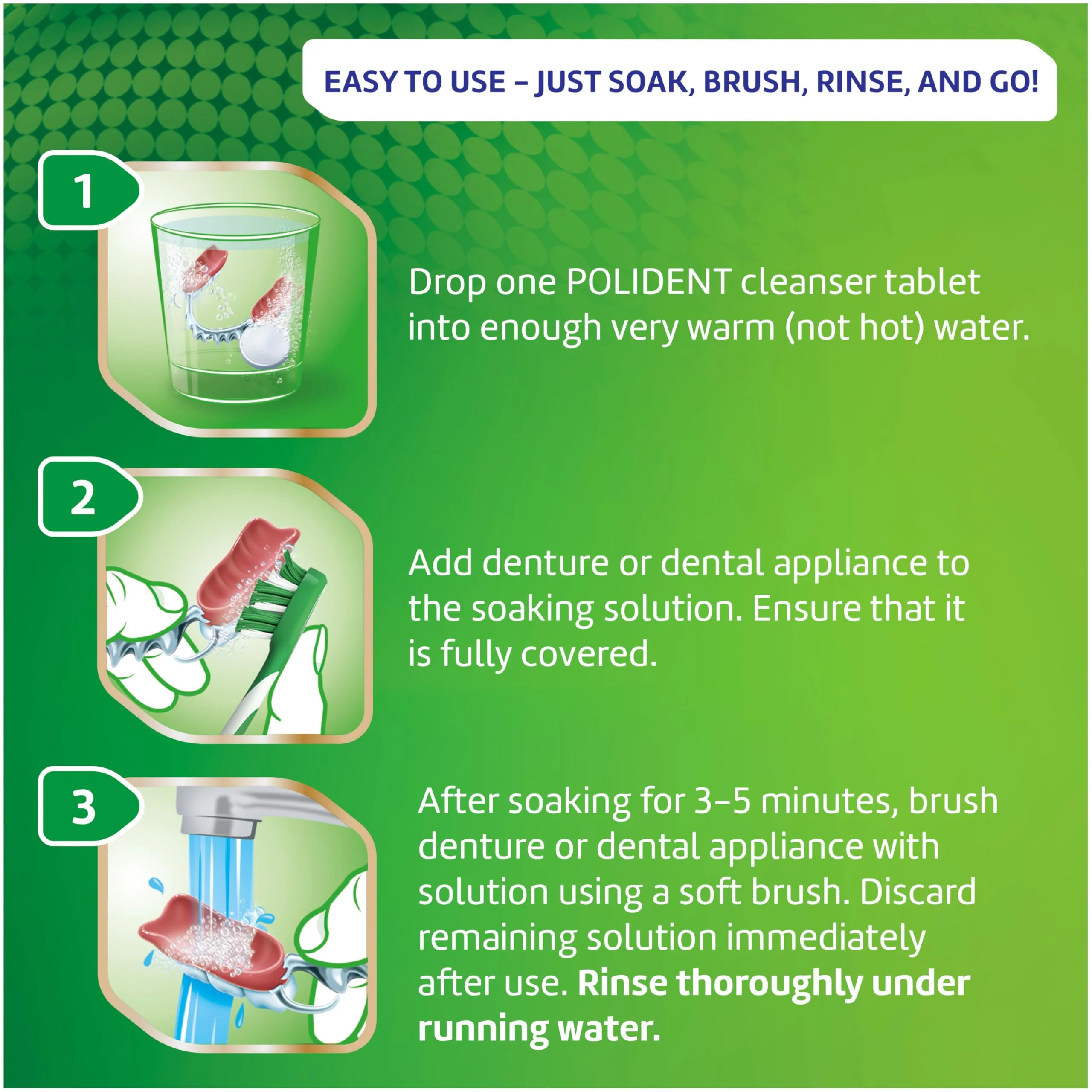 Polident 3 Minute Antibacterial Dental Appliance Cleanser Tablets, 90 Count (2 Pack) - Image 6