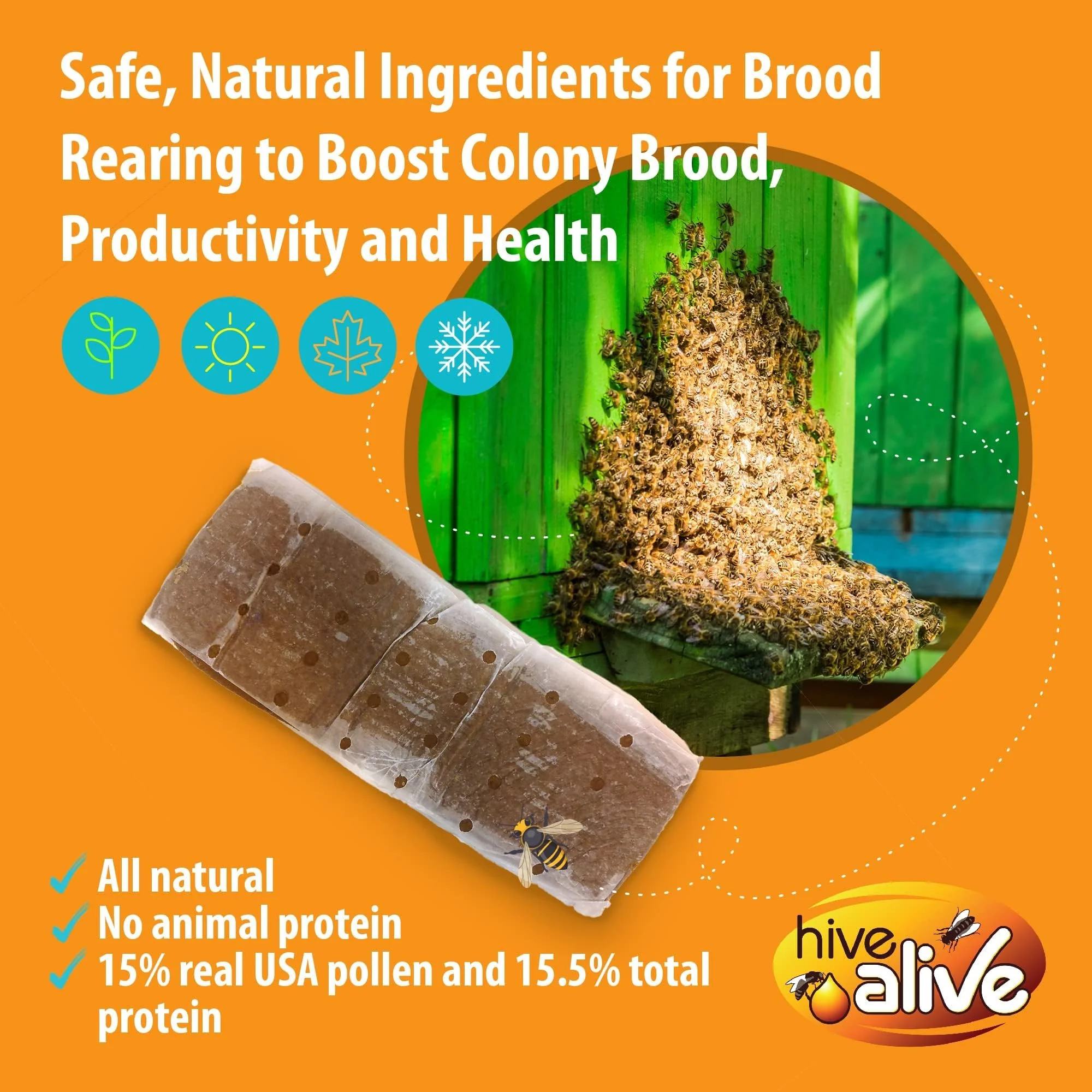 Pollen Patties for Honey Bees - 2lb (2x1lb) Bee Food with 15% Real USA Pollen, Full Dose of Hive Alive Concentrate, Seaweed Micronutrients, and Amino Acids - HiveAlive Feeding Program - Image 4