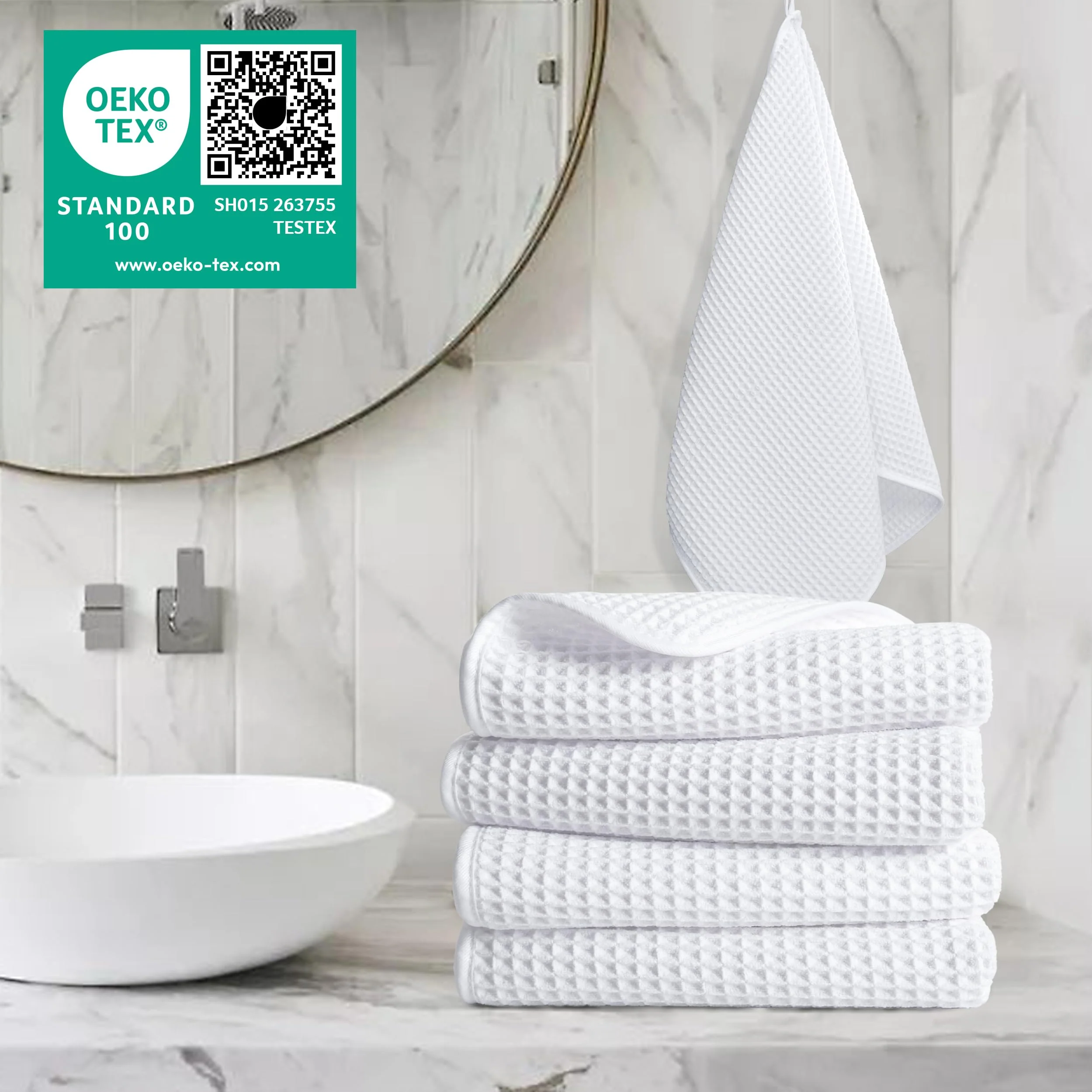 POLYTE 430 GSM Microfiber Lint Free Hand Towel, 16 x 30 in, 4 Pack (Waffle Weave) - Image 5