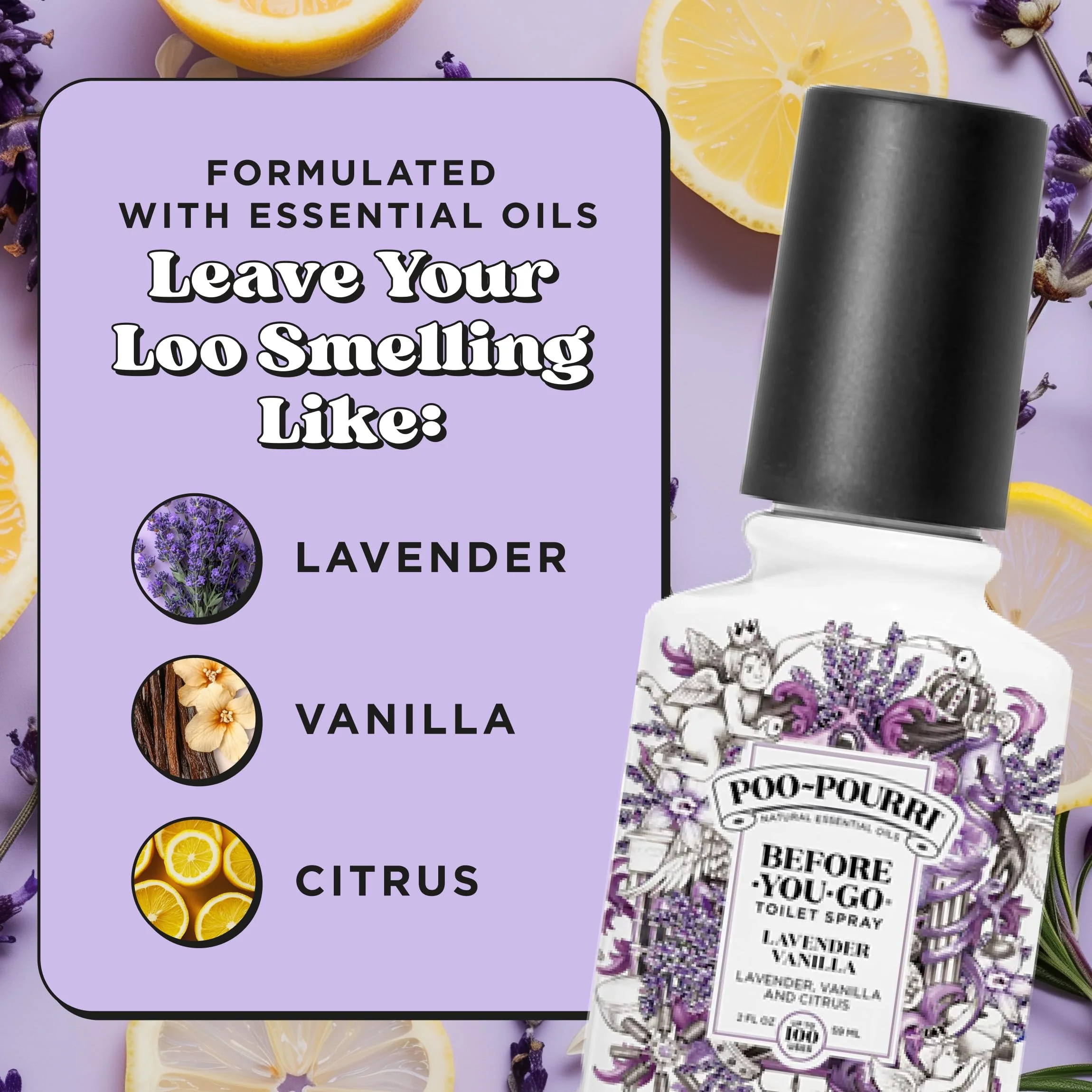 Poo-Pourri Before-You-Go Toilet Spray, Lavender Vanilla, 2 Fl Oz, Up to 100 Uses, Bathroom Odor Deodorizer with Essential Oils for Home or Work, Travel Essentials, TSA Approved Size - Image 3