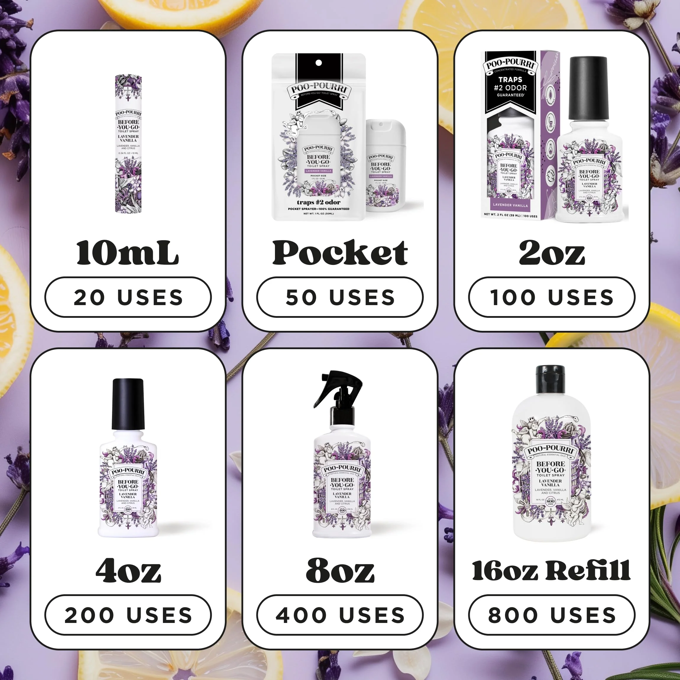 Poo-Pourri Before-You-Go Toilet Spray, Lavender Vanilla, 2 Fl Oz, Up to 100 Uses, Bathroom Odor Deodorizer with Essential Oils for Home or Work, Travel Essentials, TSA Approved Size - Image 7