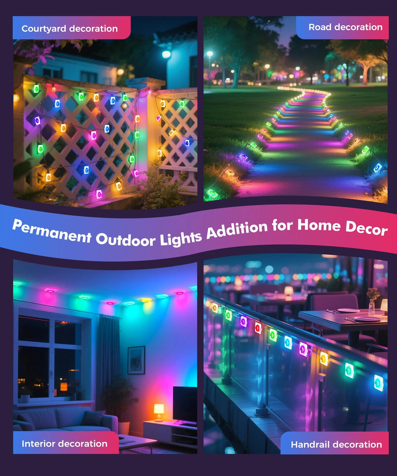 POOFZY Permanent Outdoor Lights for House, 200ft RGB+IC Smart Outdoor Decor, 50 Scene Modes, App/Remote Control, IP68 Waterproof, for Christmas, Holiday, Daily & Pool Party Decor, House Roof Lighting - Image 2