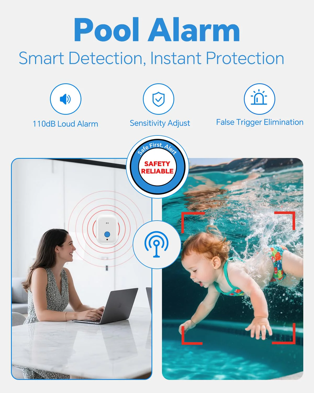 Pool Alarm, Floating Pool Safety Alarms for Inground & Above Ground Pools – Loud 110dB Alert, Adjustable Sensitivity, Protection for Kids & Pets (Blue) - Image 5