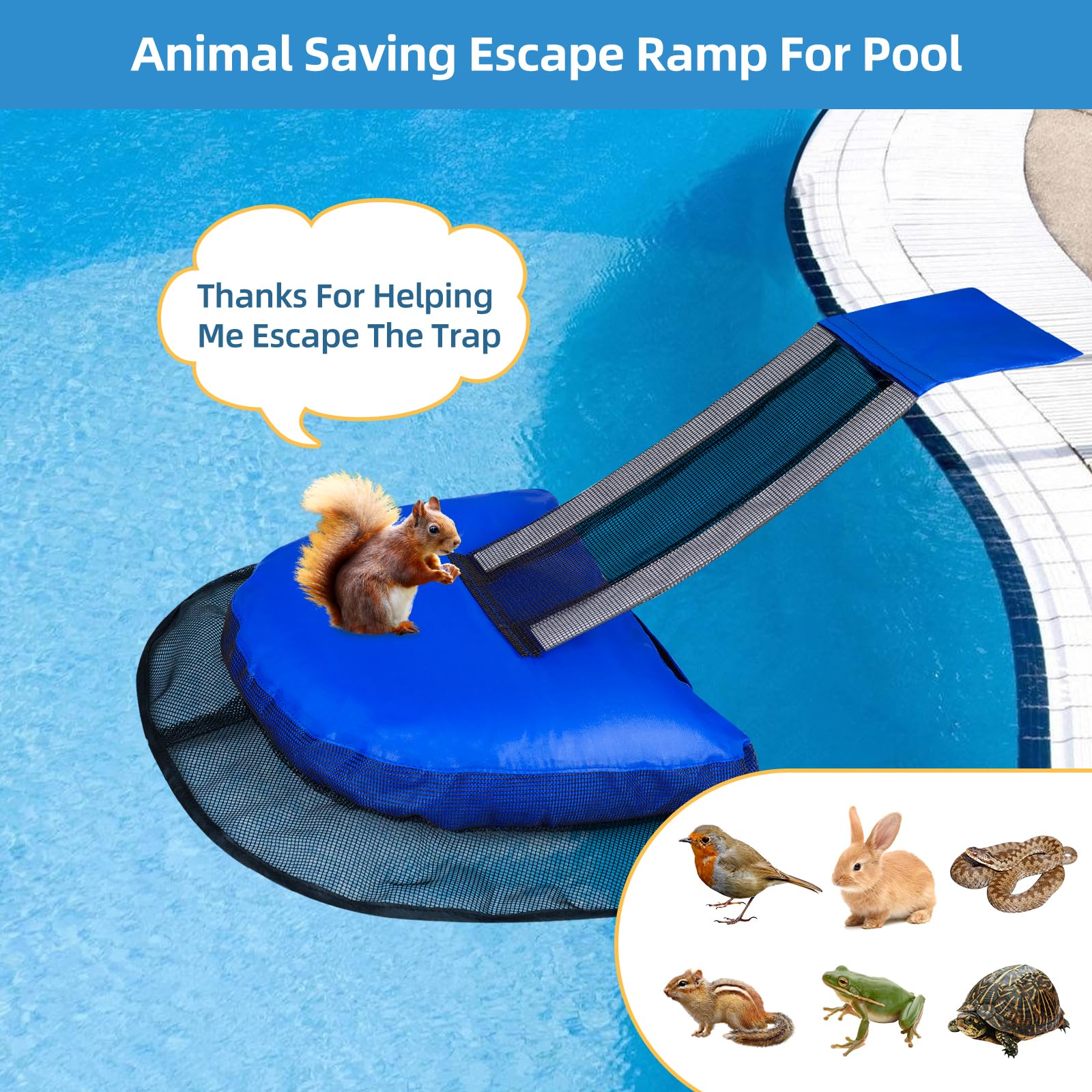 Pool Animal Escape Ramp Frog-Saver-Log - for 2Pcs Swimming Pools Wildlife Rescue Device,Durable Above Ground Pool Critter Ramp, Prevent Drowning with Easy Install, Pool Safety,Reusable (Blue-2Pack) - Image 6