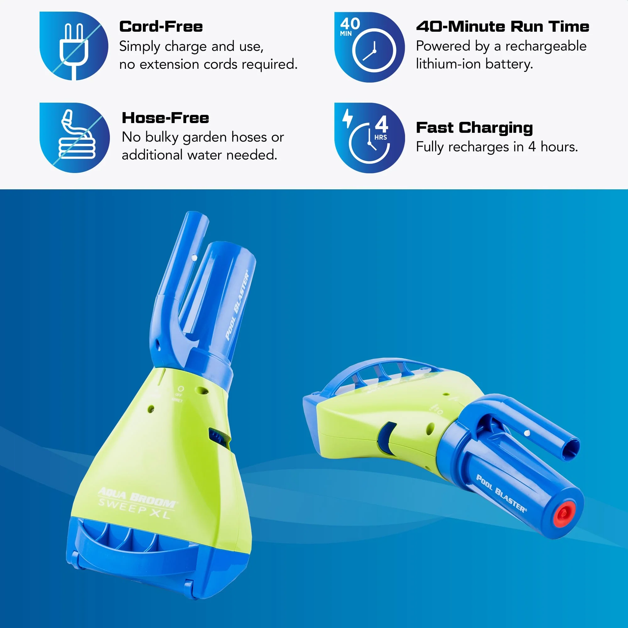 POOL BLASTER Aqua Broom Sweep XL Cordless Rechargeable Pool Vacuum for Hot Tub, Spa & Spot Cleaning in Above Ground & Inground Pools, 40 Min Run Time, Pole Set, Battery-Powered Hot Tub Vacuum Spa Vac - Image 6