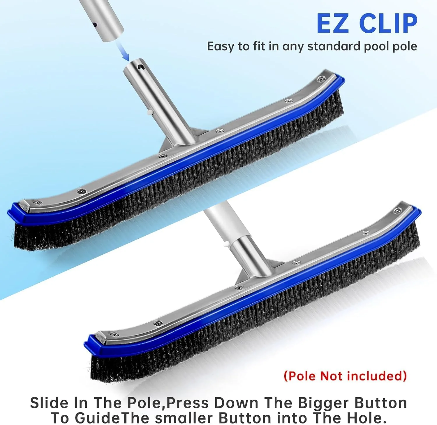 Pool Brush Head | 18" Heavy Duty Floor Brush | Stainless Steel Brush | Metal Pool Scrubber Brush | Wire Bristles & Aluminium Back for Sweep Calcium Buildup, Rust Stains on Concrete - Image 4