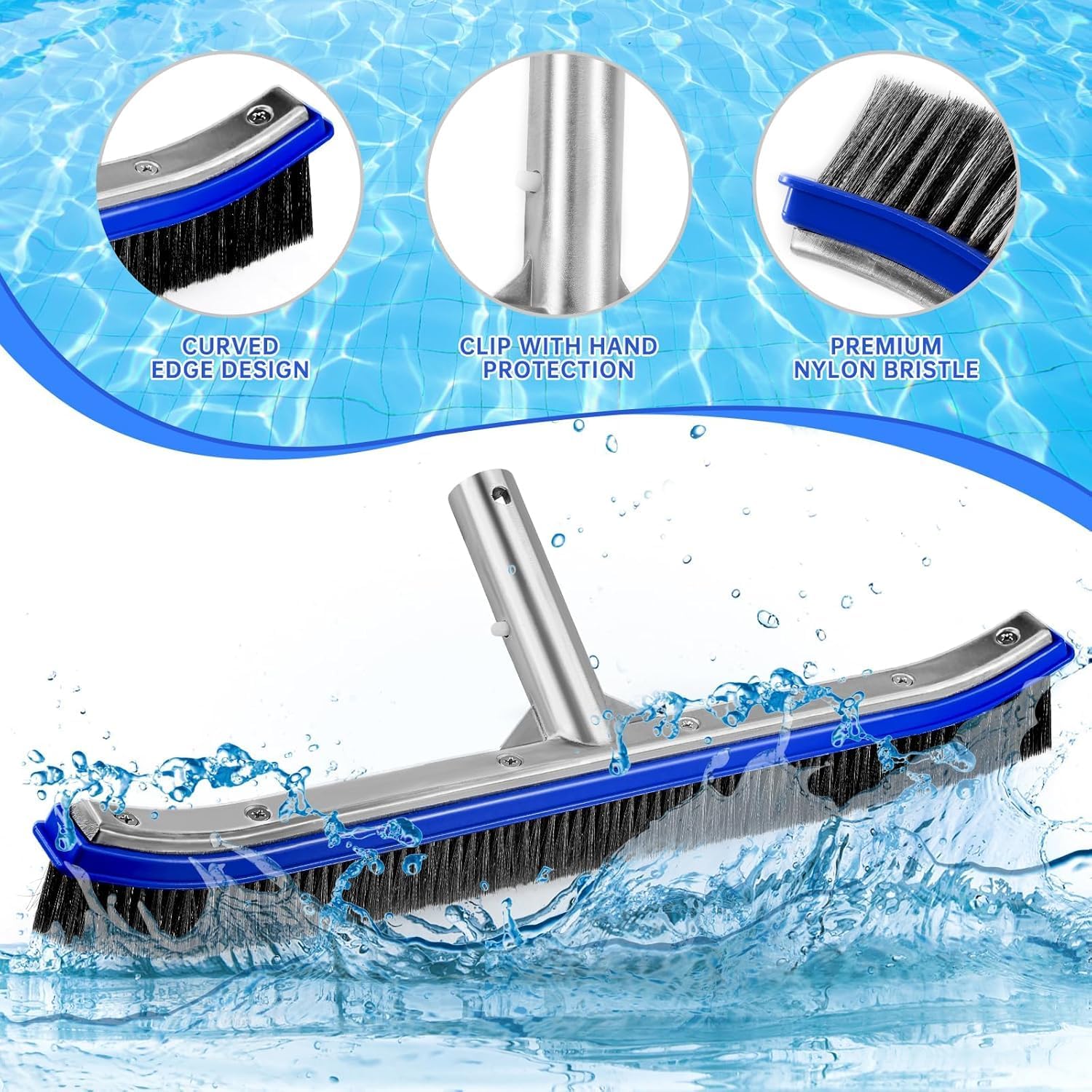Pool Brush Head | 18" Heavy Duty Floor Brush | Stainless Steel Brush | Metal Pool Scrubber Brush | Wire Bristles & Aluminium Back for Sweep Calcium Buildup, Rust Stains on Concrete - Image 5