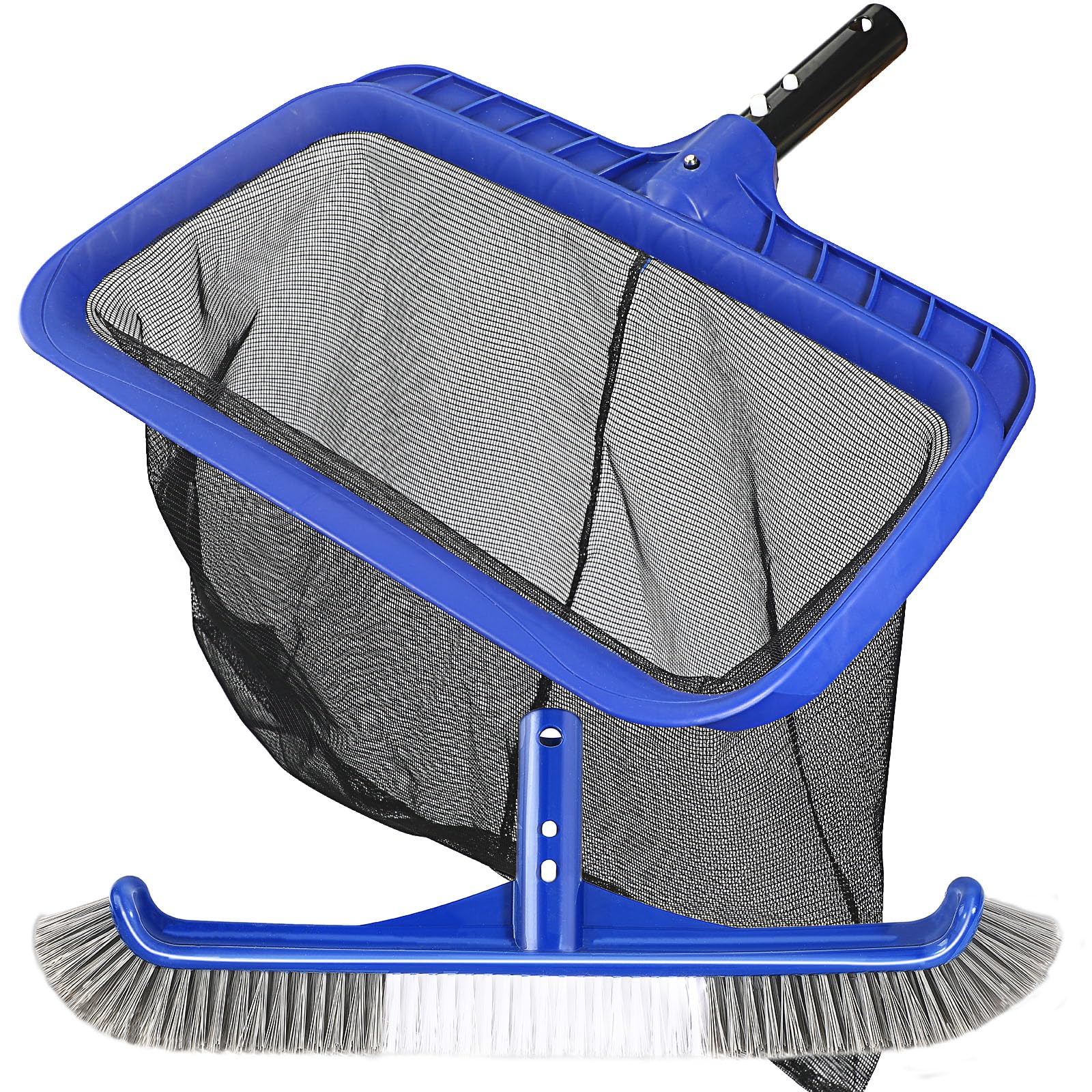 Pool Brush Head & Fine Mesh Pool Skimmer Kit,17" Pool Brushes for Cleaning Pool Wall, Reinforced Frame Pool Net Leaf Skimmer Cleaning Tool with Deep Fine Nylon Mesh Net Bag for Fast Cleaning