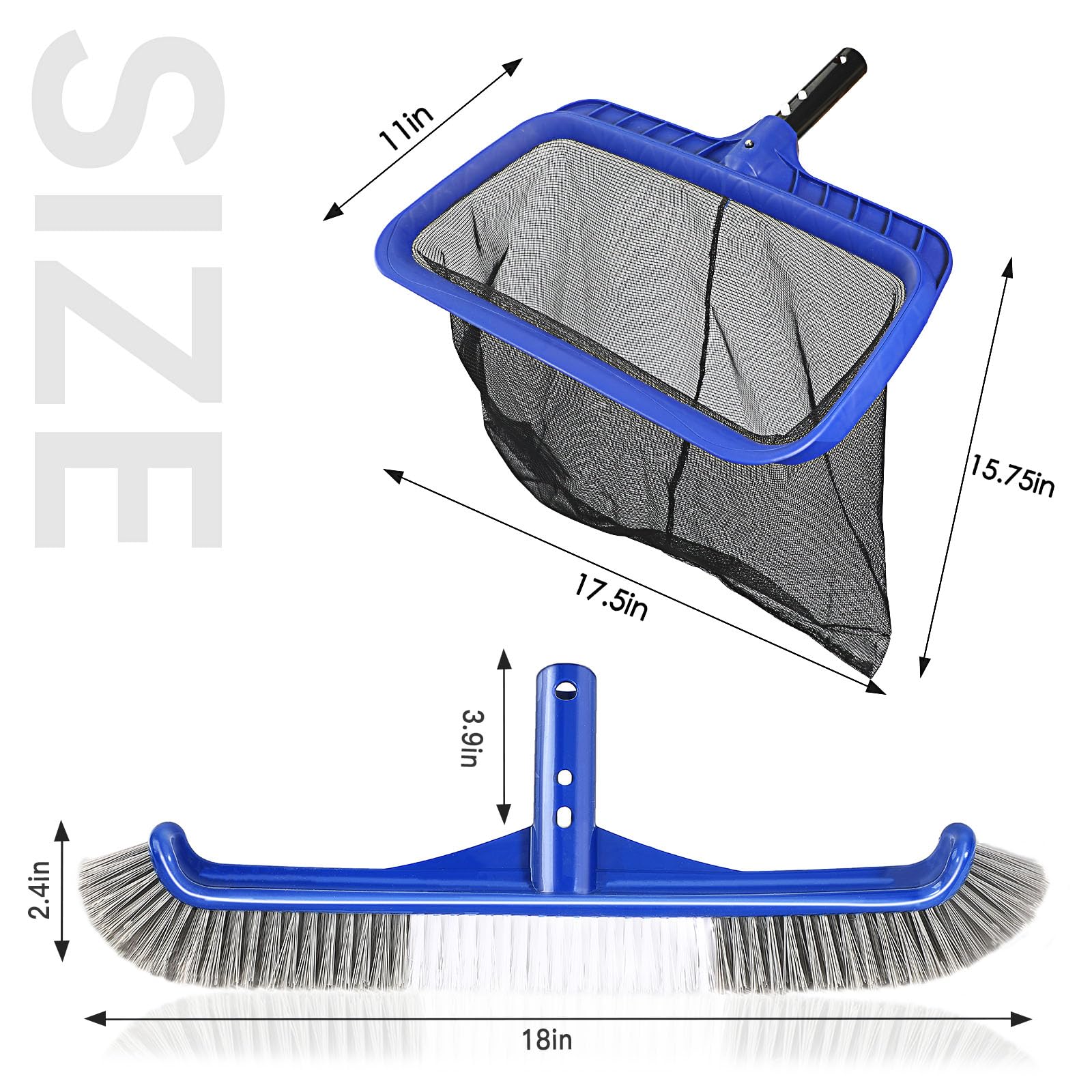 Pool Brush Head & Fine Mesh Pool Skimmer Kit,17" Pool Brushes for Cleaning Pool Wall, Reinforced Frame Pool Net Leaf Skimmer Cleaning Tool with Deep Fine Nylon Mesh Net Bag for Fast Cleaning - Image 6