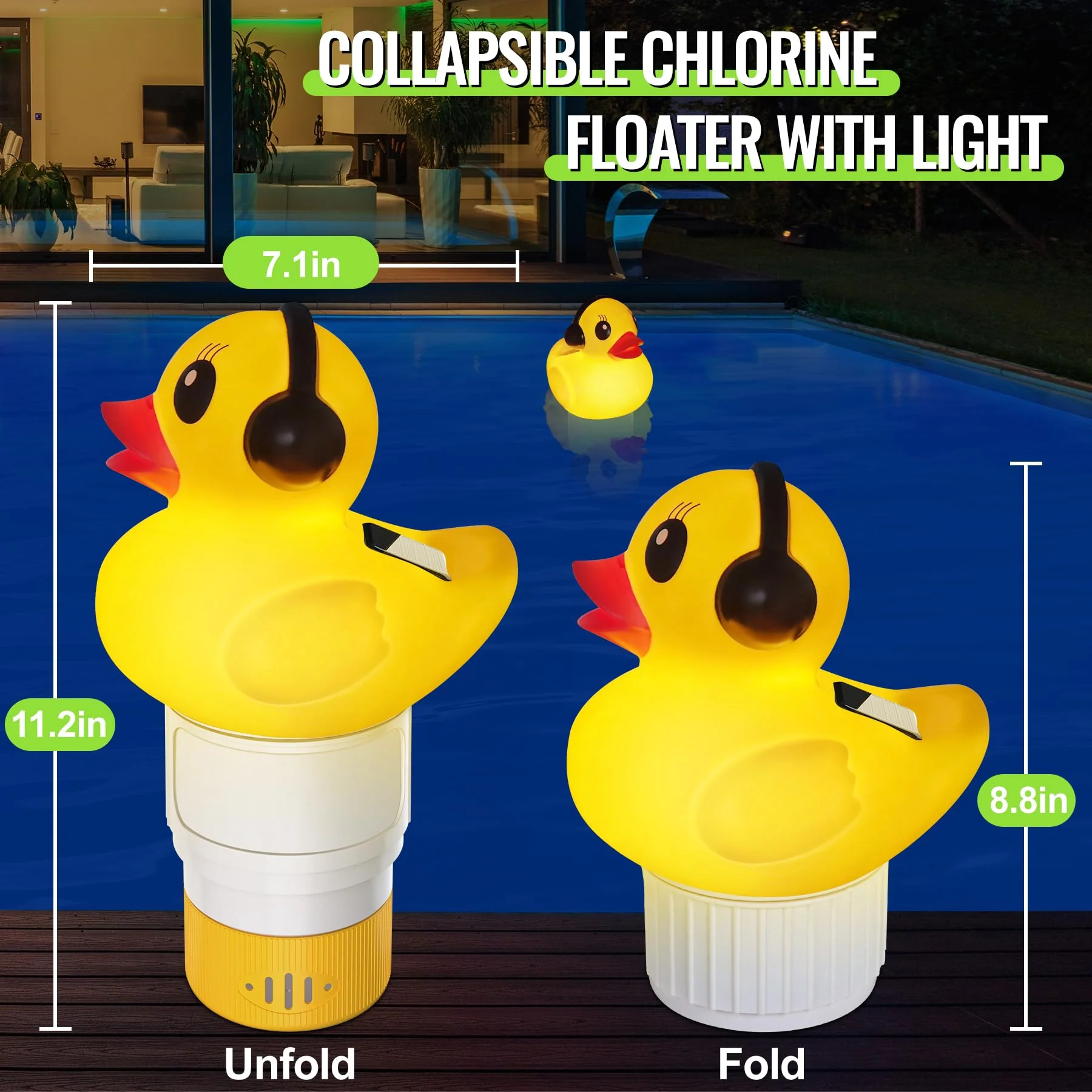 Pool Chlorine Floater with Light,Duck Chlorines Floaters with Adjustable Flow,Solar Chlorine Floater,Floating chlorines Dispenser for Pool,Hot Tub chlorines Floaters, Yellow - Image 4