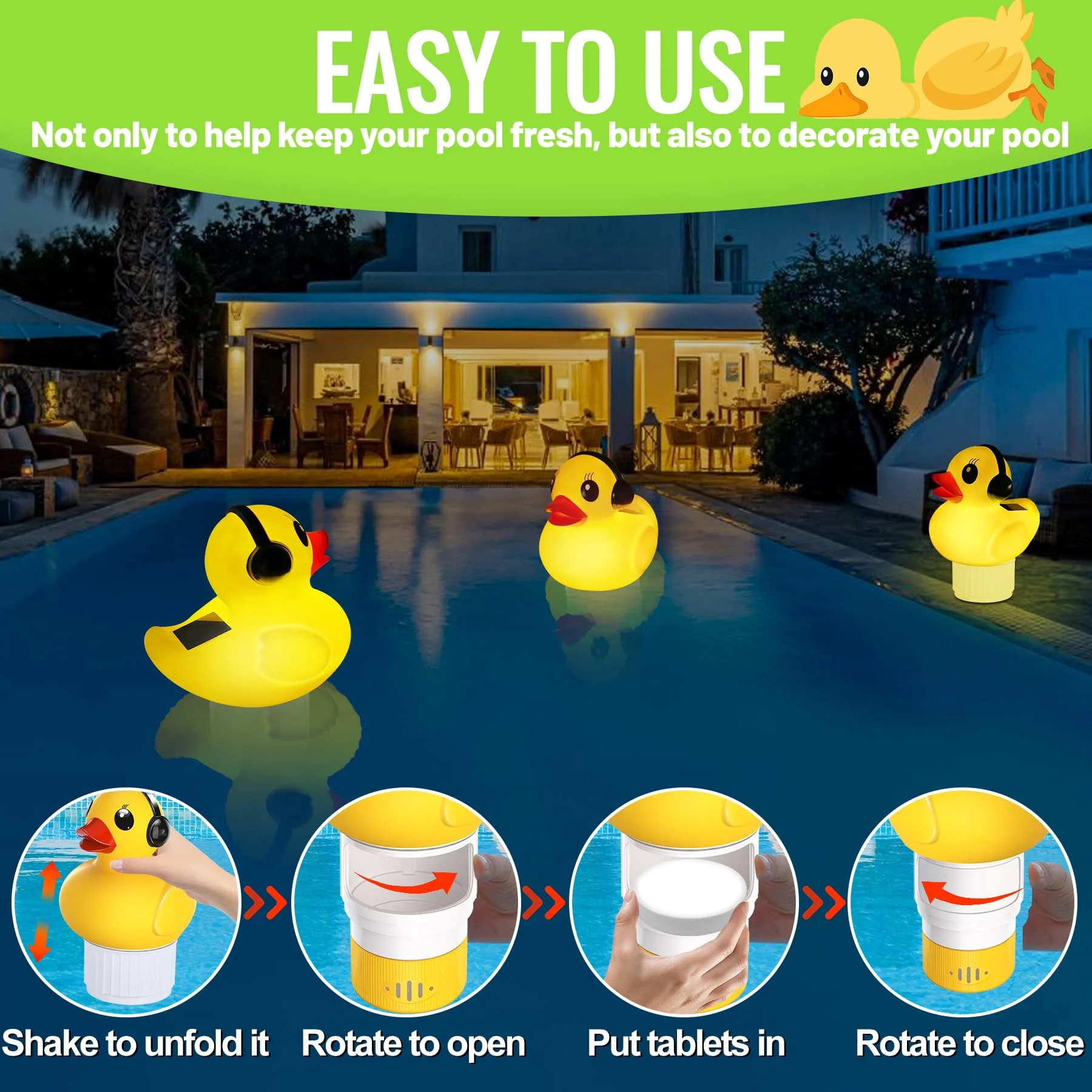 Pool Chlorine Floater with Light,Duck Chlorines Floaters with Adjustable Flow,Solar Chlorine Floater,Floating chlorines Dispenser for Pool,Hot Tub chlorines Floaters, Yellow - Image 5