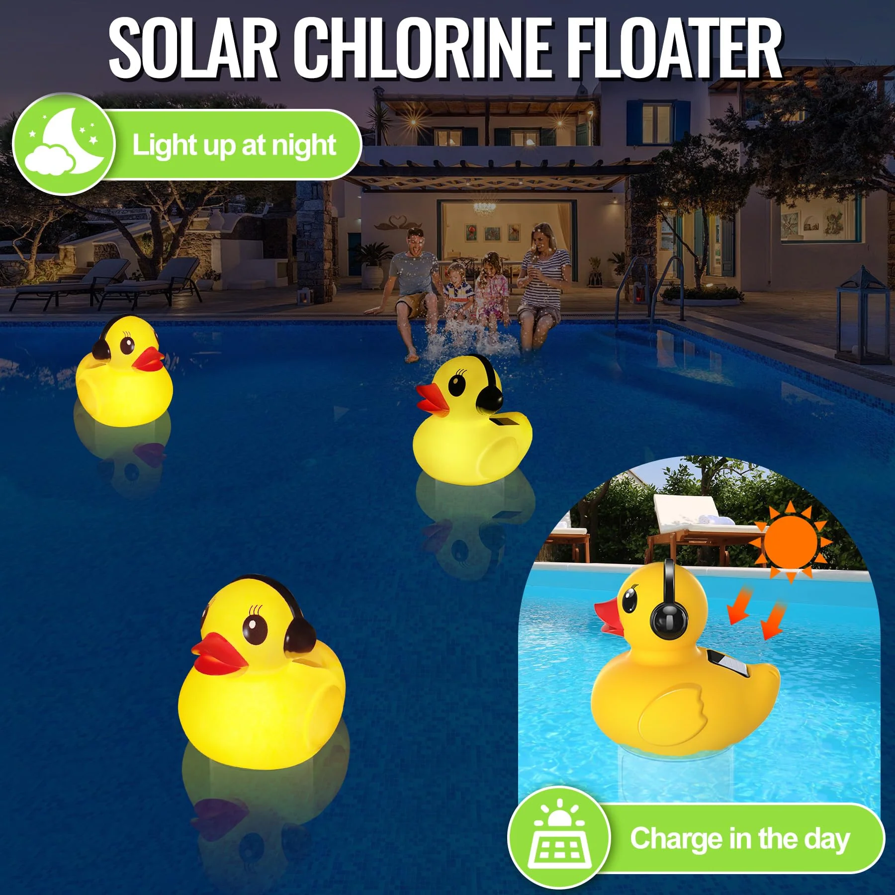 Pool Chlorine Floater with Light,Duck Chlorines Floaters with Adjustable Flow,Solar Chlorine Floater,Floating chlorines Dispenser for Pool,Hot Tub chlorines Floaters, Yellow - Image 7