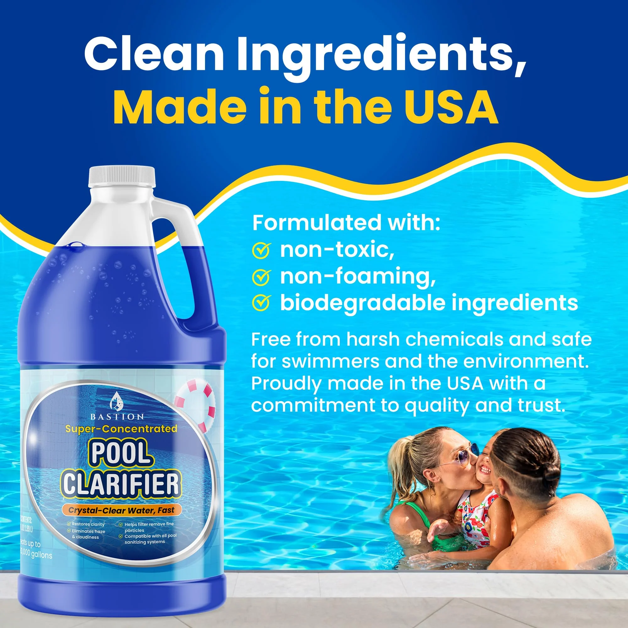 Pool Clarifier & Water Flocculant – Super Concentrated Floc for Cloudy Above Ground & Inground Swimming Pools – 64 oz – Chlorine, Saltwater, Chemicals Compatible – 1 oz Treats 5,000 Gallons - Image 2