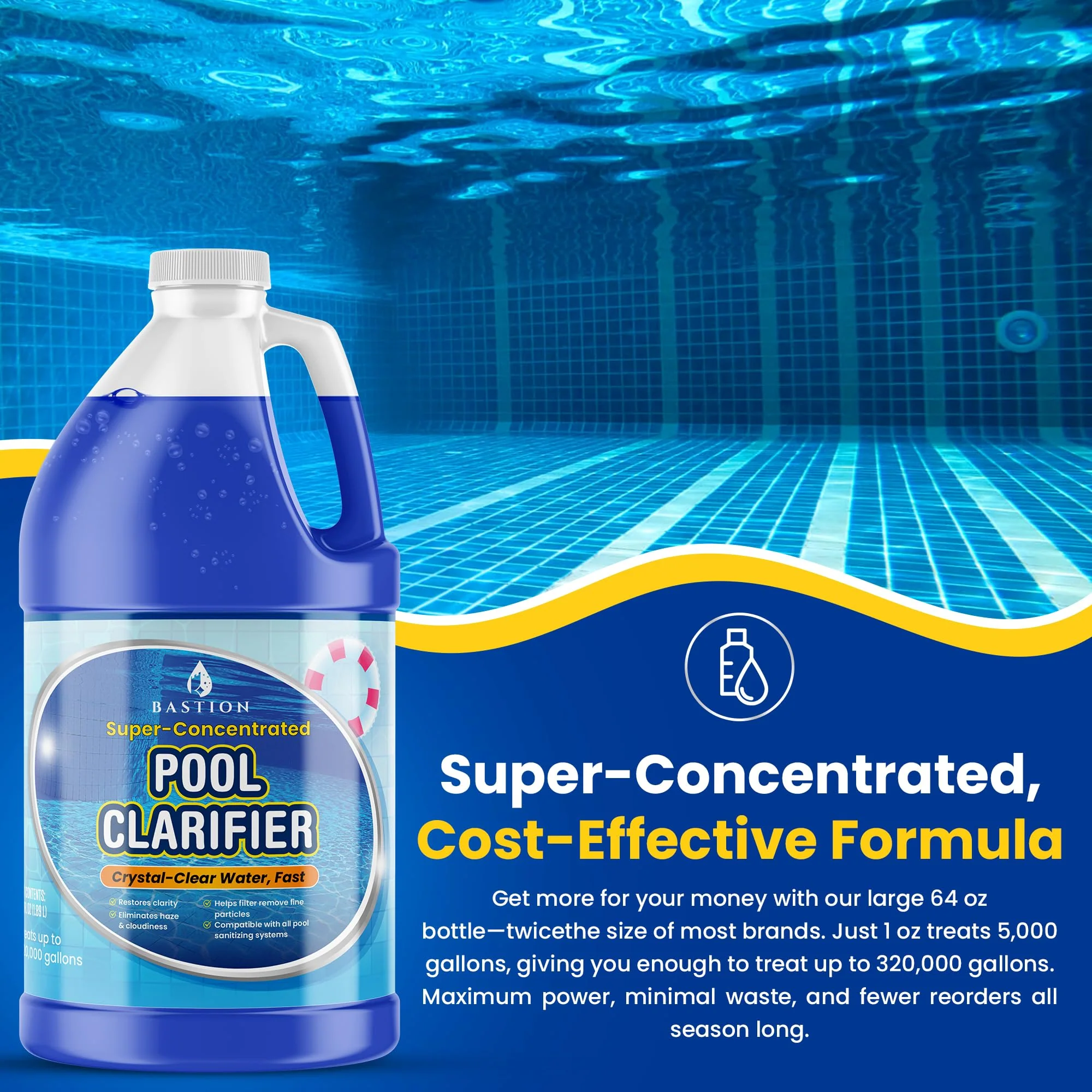 Pool Clarifier & Water Flocculant – Super Concentrated Floc for Cloudy Above Ground & Inground Swimming Pools – 64 oz – Chlorine, Saltwater, Chemicals Compatible – 1 oz Treats 5,000 Gallons - Image 5