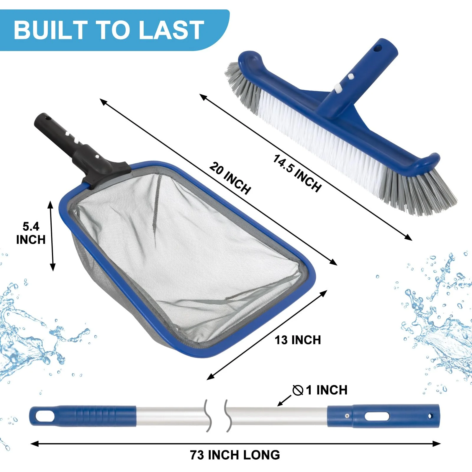 Pool Cleaning Kit, 14.5'' Pool Brush Head & Ultra Fine Mesh Pool Skimmer Net with Pole, Aluminum Frame Pool Net Skimmer & Pool Brush with Pole,Pool Net & Pool Brushes for Cleaning Pool Walls with Pole - Image 6