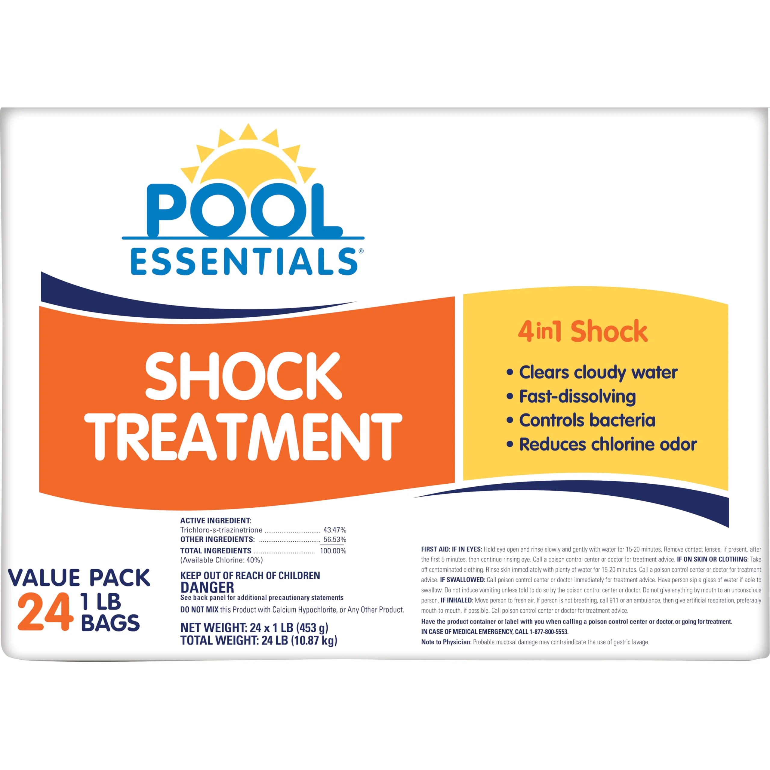 Pool Essentials® Shock Treatment, Clears Cloudy Water, Fast-Dissolving, 24-Pack, Granular
