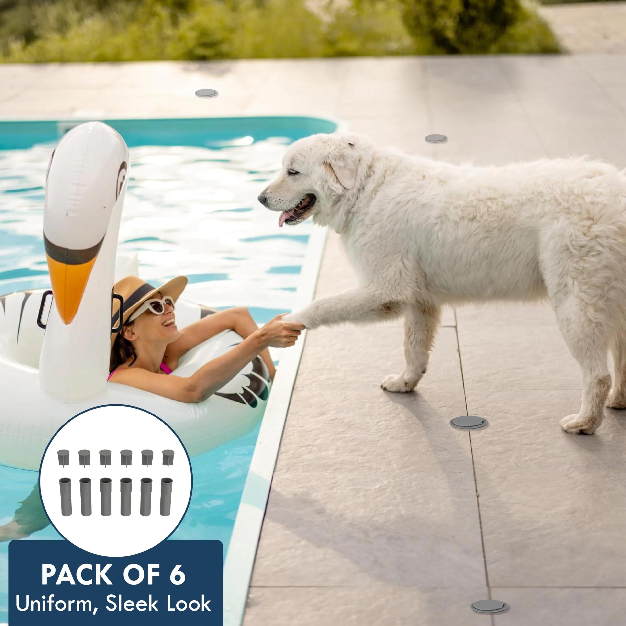 Pool Fence Deck Sleeves & Hole Caps - Putty 6 Pack - 1 Inch Pole Fencing, Inserts with Plugs, Universal Fit for DIY Safety Fence, - Image 2