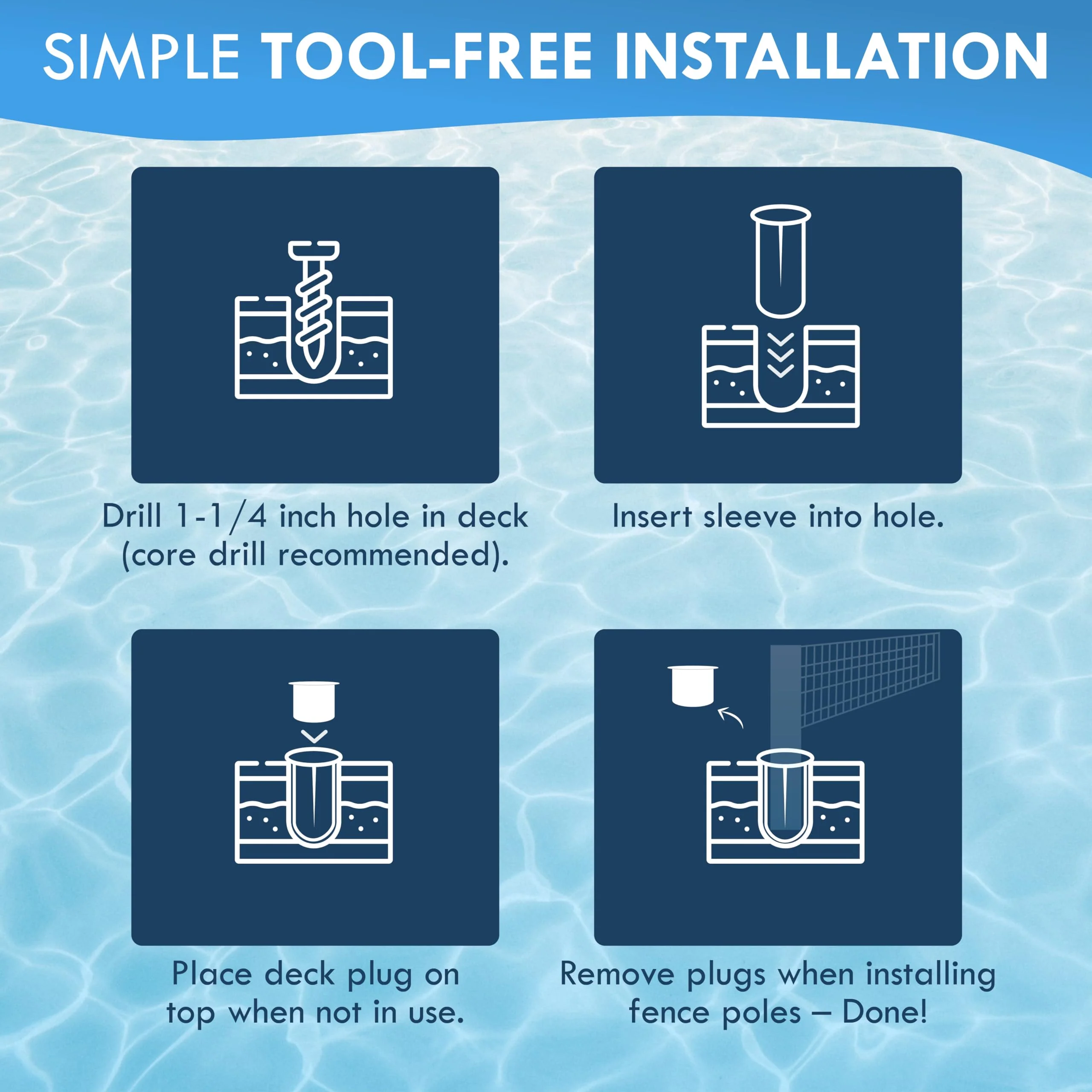 Pool Fence Deck Sleeves & Hole Caps - Putty 6 Pack - 1 Inch Pole Fencing, Inserts with Plugs, Universal Fit for DIY Safety Fence, - Image 3
