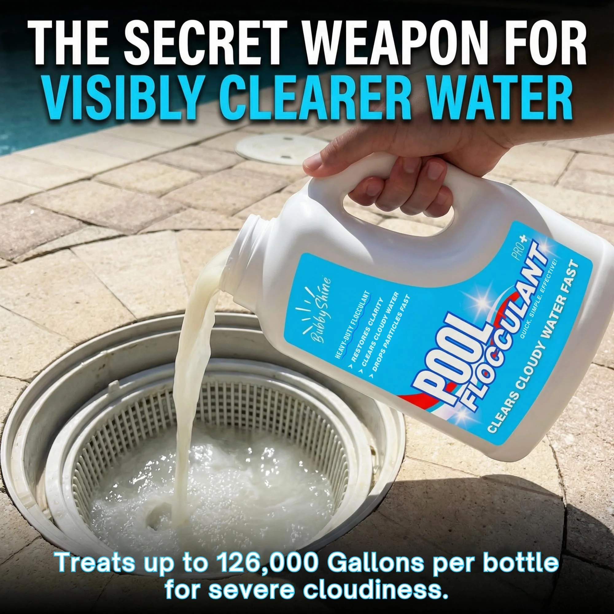 Pool Flocculant Clarifier – 3 L (101.5 fl oz) – Heavy-Duty Pool Clarifier, Drop & Vac Cloudy Water Treatment, Particle Settling Support, Inground & Above Ground Compatible – BubbyShine - Image 2