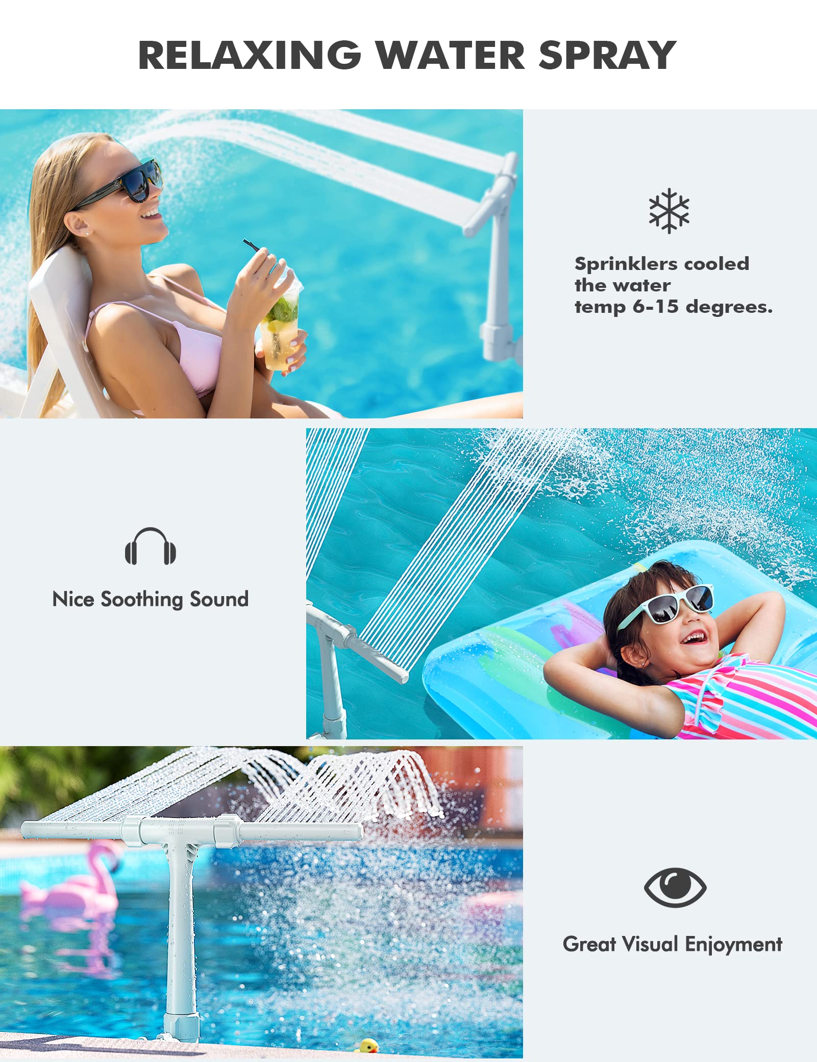 Pool Fountain for Above and In-Ground Pools, Adjustable Dual Spray Waterfall Sprinkler Cooler for Pool, Swimming Pool Spa Water Fountain, High-Pressure Pool Spray Fountain - Image 5