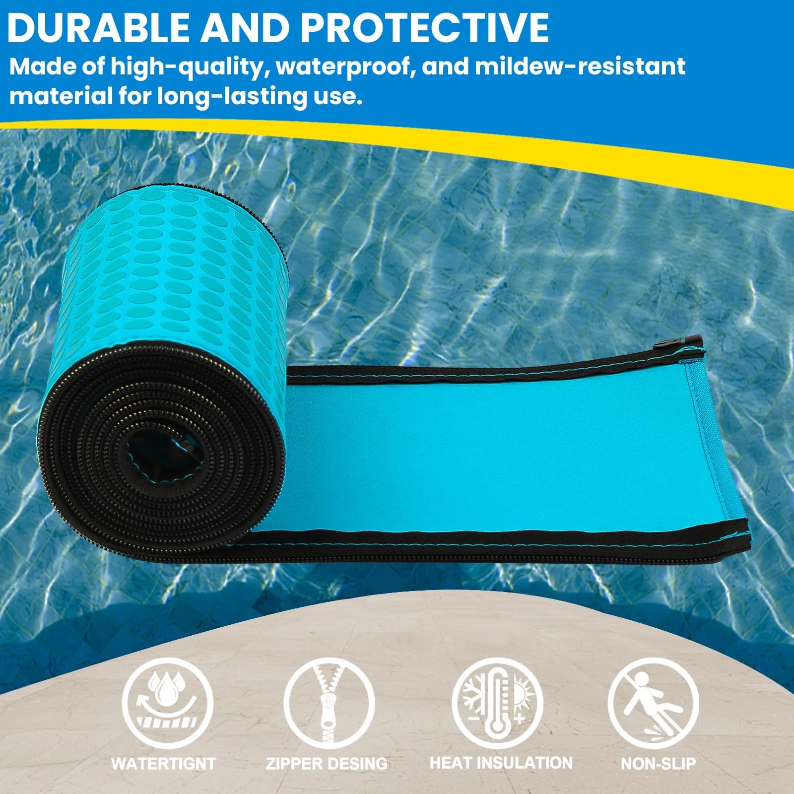 Pool Handrail Cover, 6 Feet Neoprene Zippered Pool Handle Covers, Slip Resistant Rail Grip for Swimming Pool Hand Railing Cover Cyan - Image 3