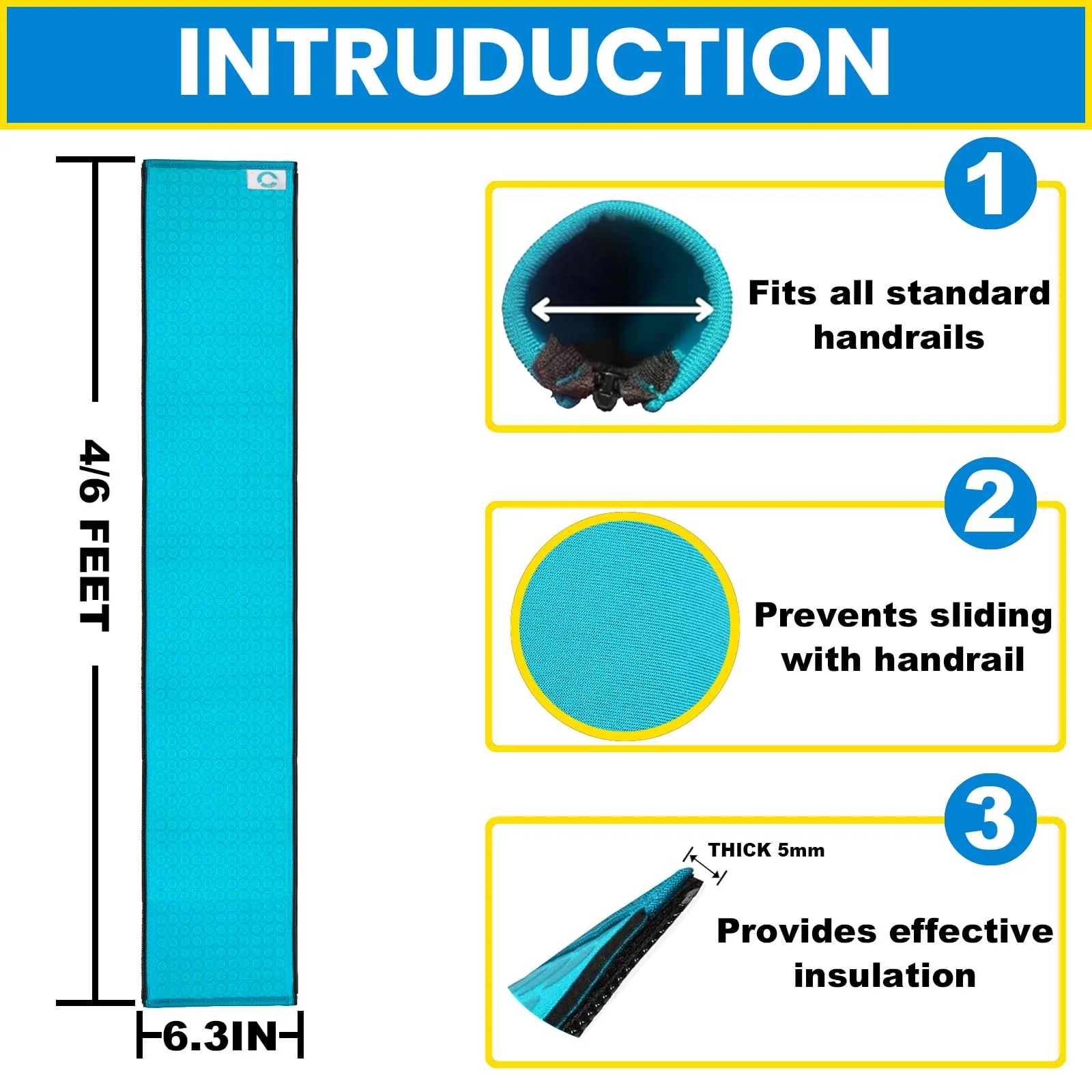 Pool Handrail Cover, 6 Feet Neoprene Zippered Pool Handle Covers, Slip Resistant Rail Grip for Swimming Pool Hand Railing Cover Cyan - Image 4