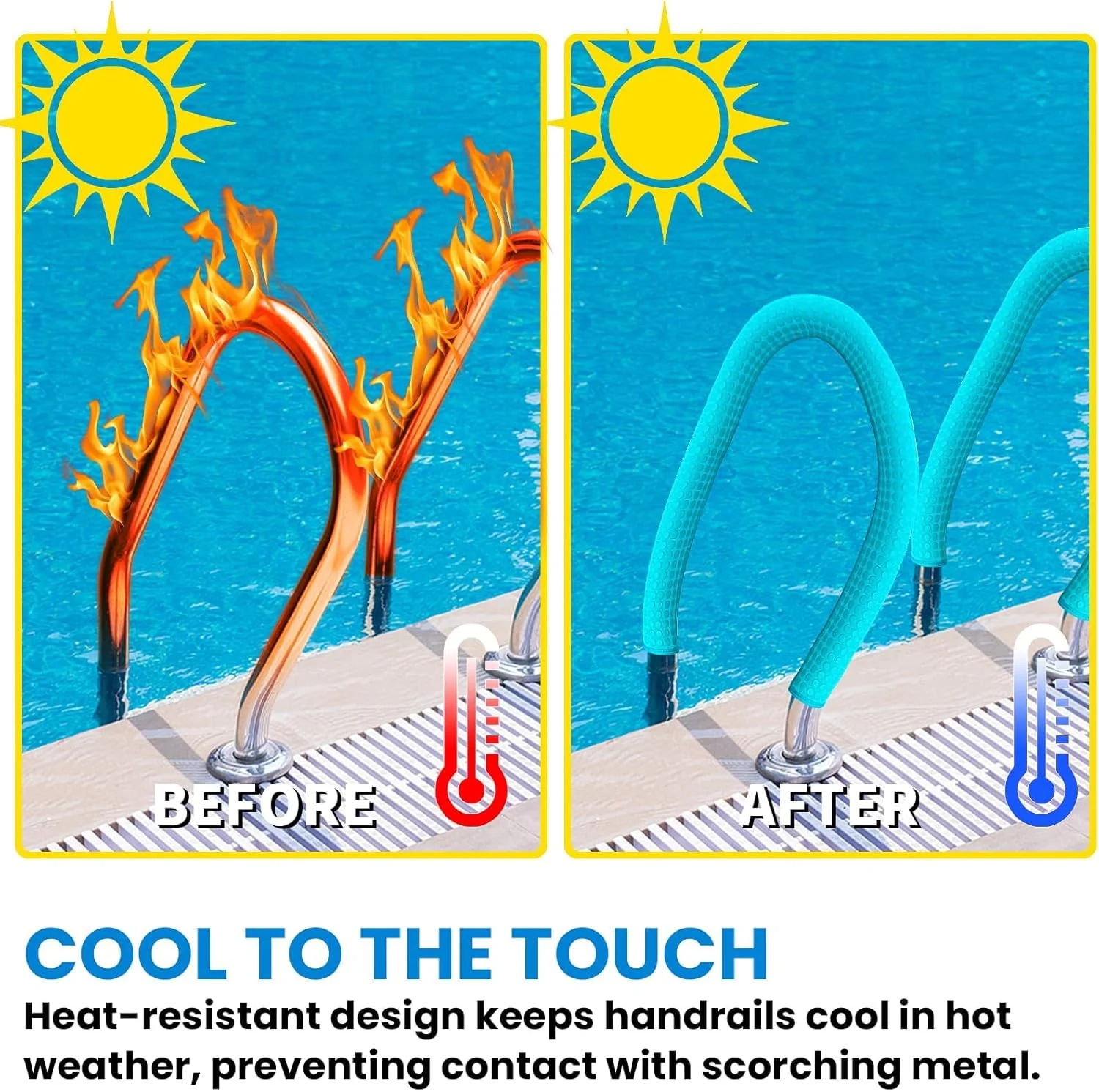 Pool Handrail Cover, 6 Feet Neoprene Zippered Pool Handle Covers, Slip Resistant Rail Grip for Swimming Pool Hand Railing Cover Cyan - Image 5