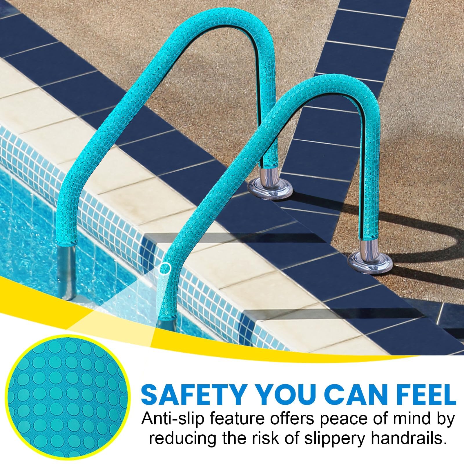 Pool Handrail Cover, 6 Feet Neoprene Zippered Pool Handle Covers, Slip Resistant Rail Grip for Swimming Pool Hand Railing Cover Cyan - Image 6