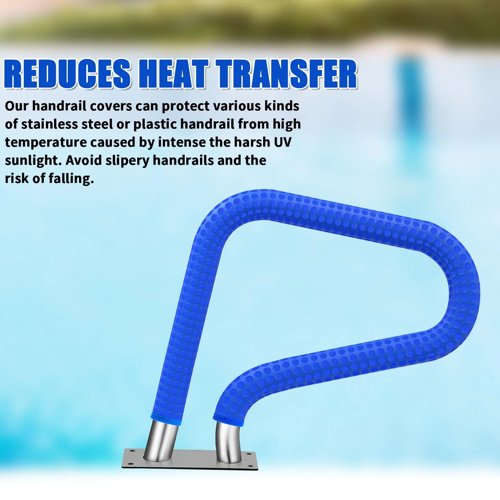 Pool Handrail Covers with Zippers 4 6 8 10 Ft Inground Swimming Pools Hand Rail Cover, Anti-Slip Cool Touch Heat Resistant, Royal Blue, Non Slip Swim Pool Railing Ladder Stair Handle Grip (8 Feet) - Image 7